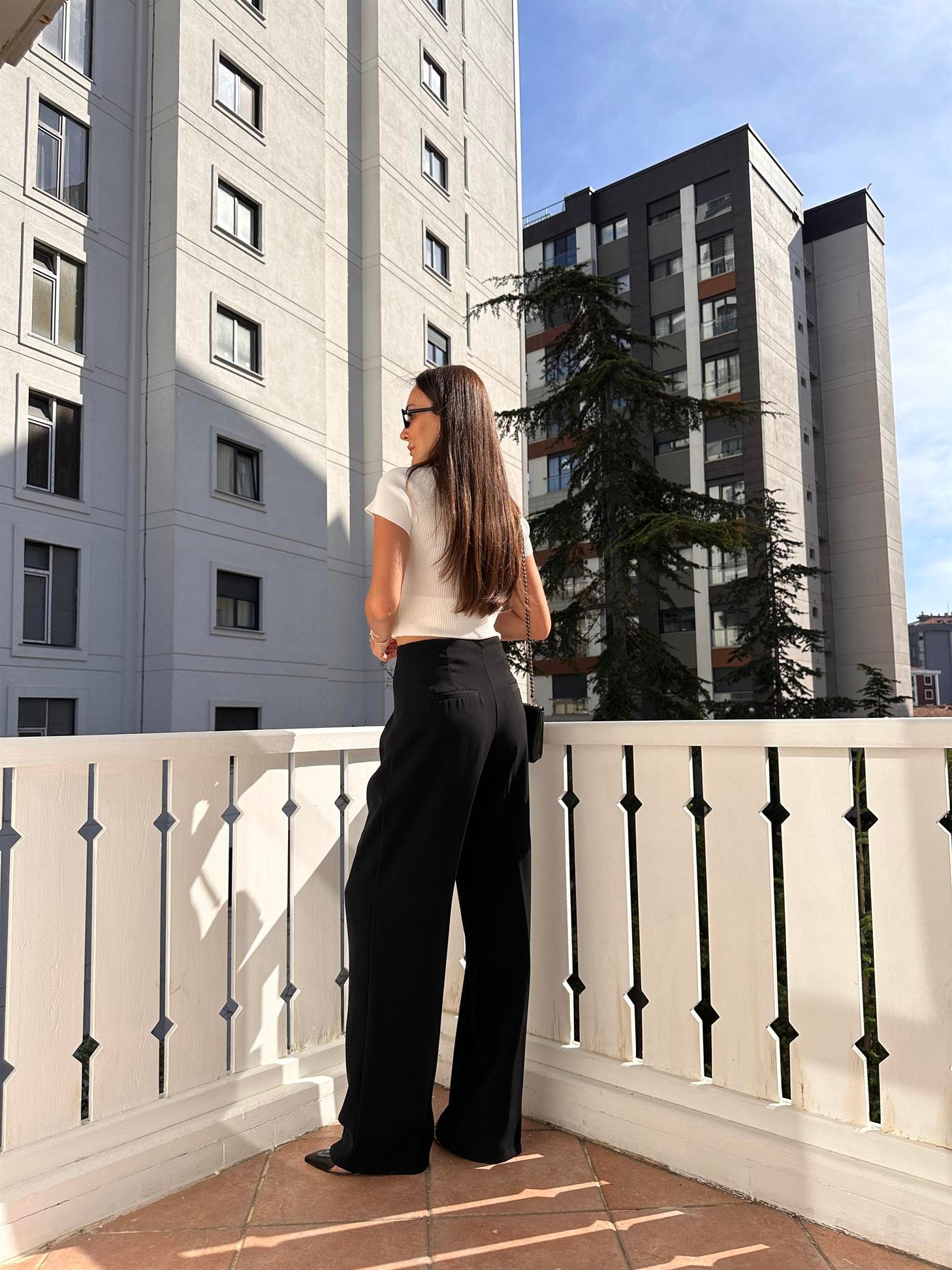 Siyah  İki Pileli Palazzo Pantolon