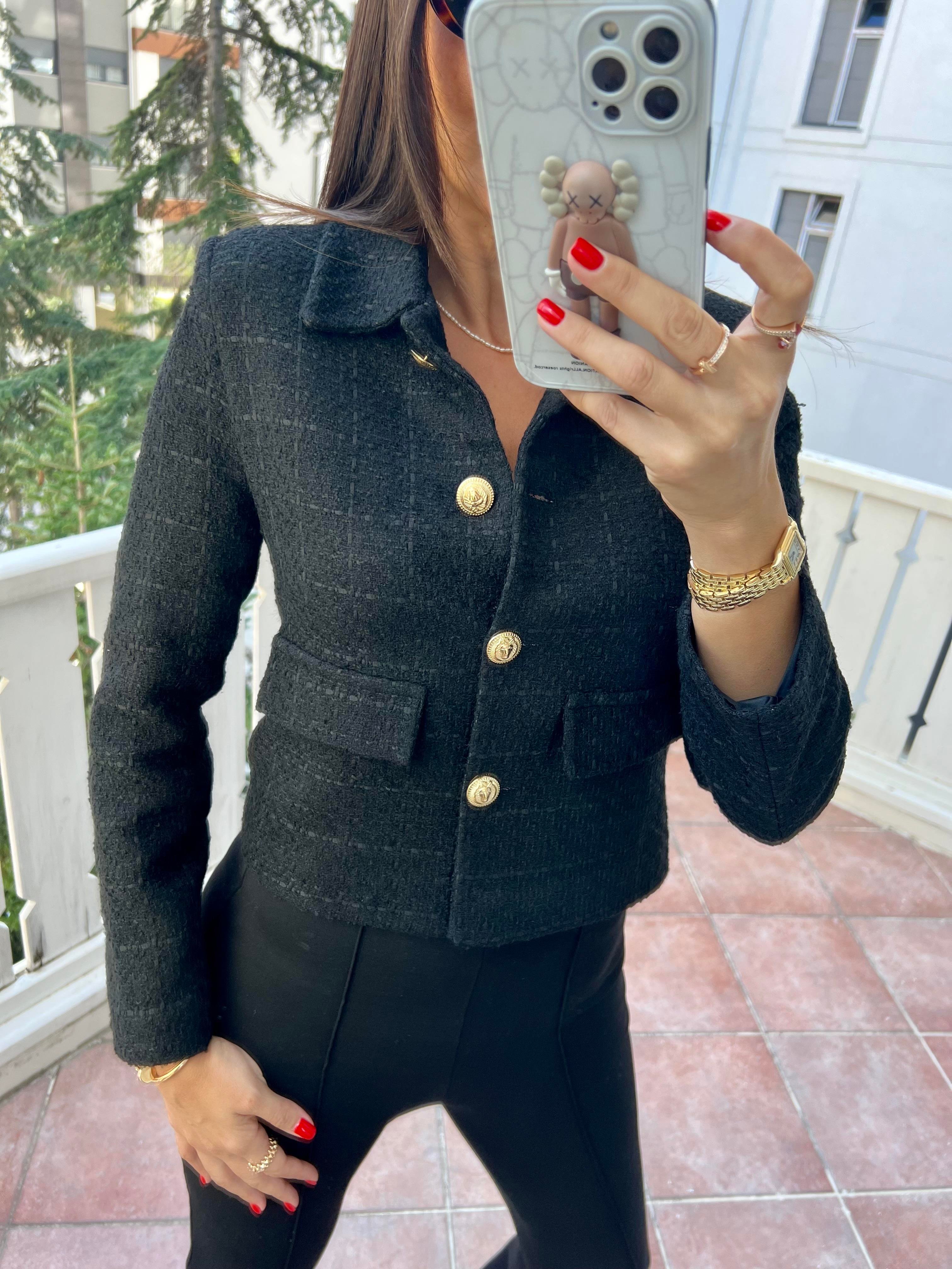 Siyah Kisa Blazer Ceket