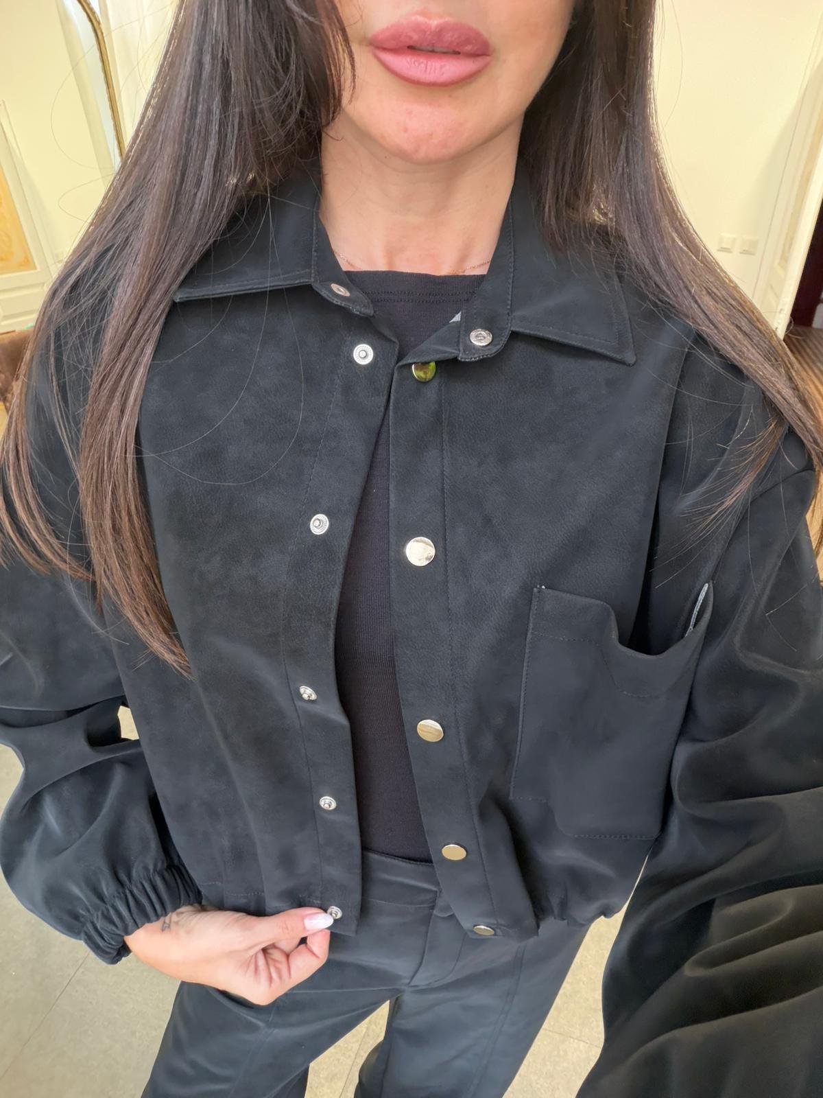 Siyah Kısa Şişkin Bomber Ceket