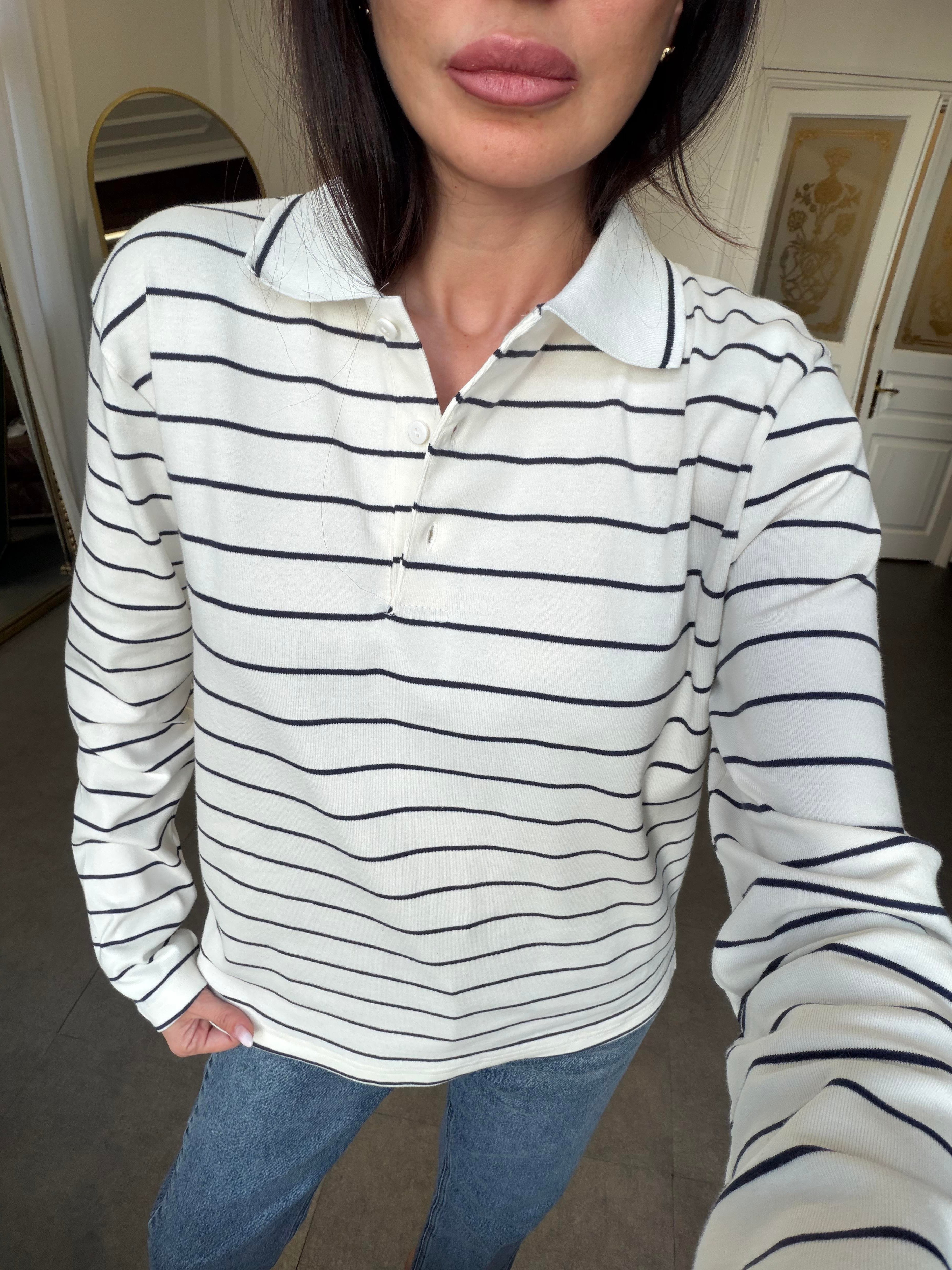 Siyah-Krem Çizgili İnce Kazak