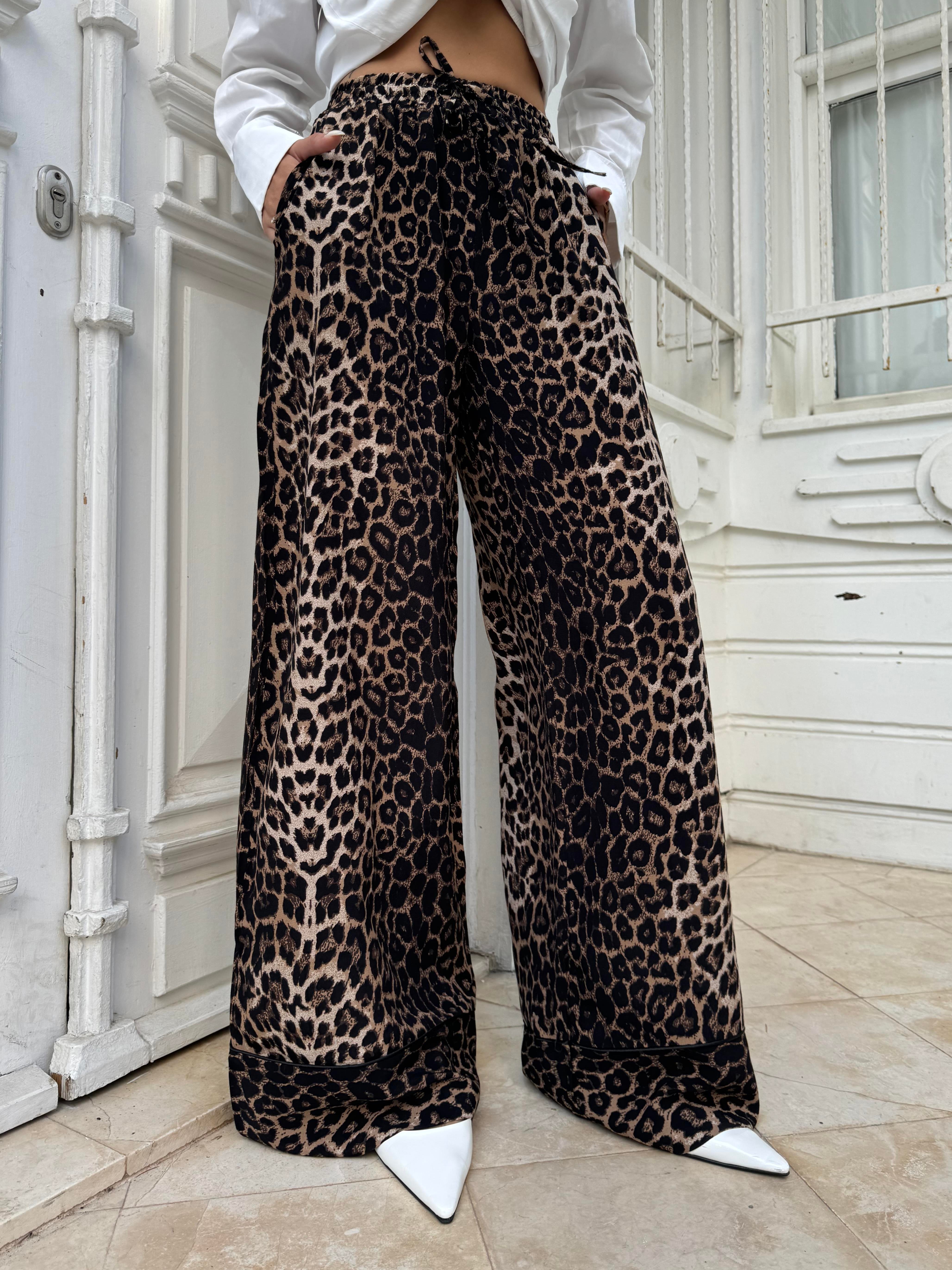 Siyah Leopar Pantolon