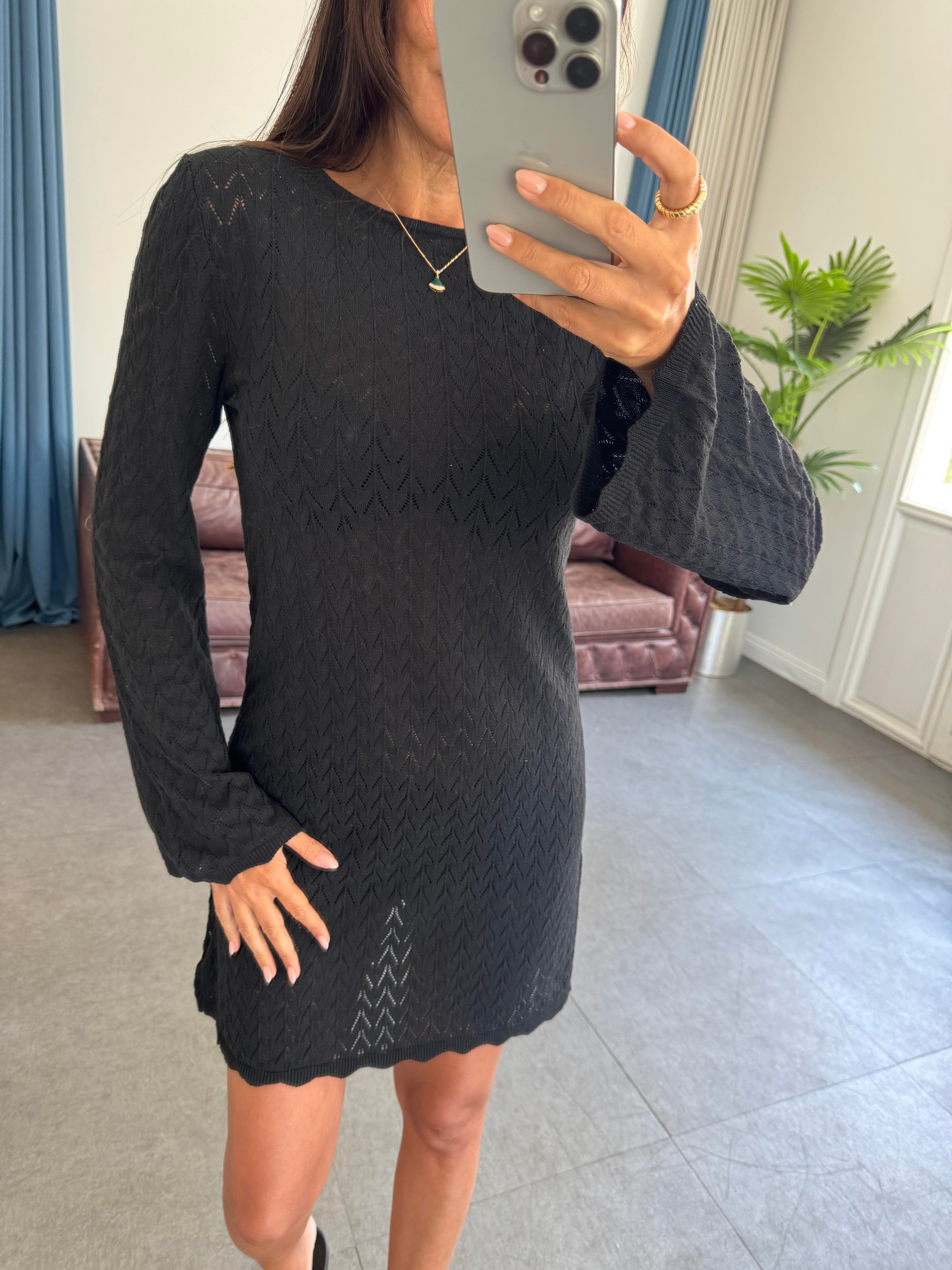 Siyah Mini Örme Elbise