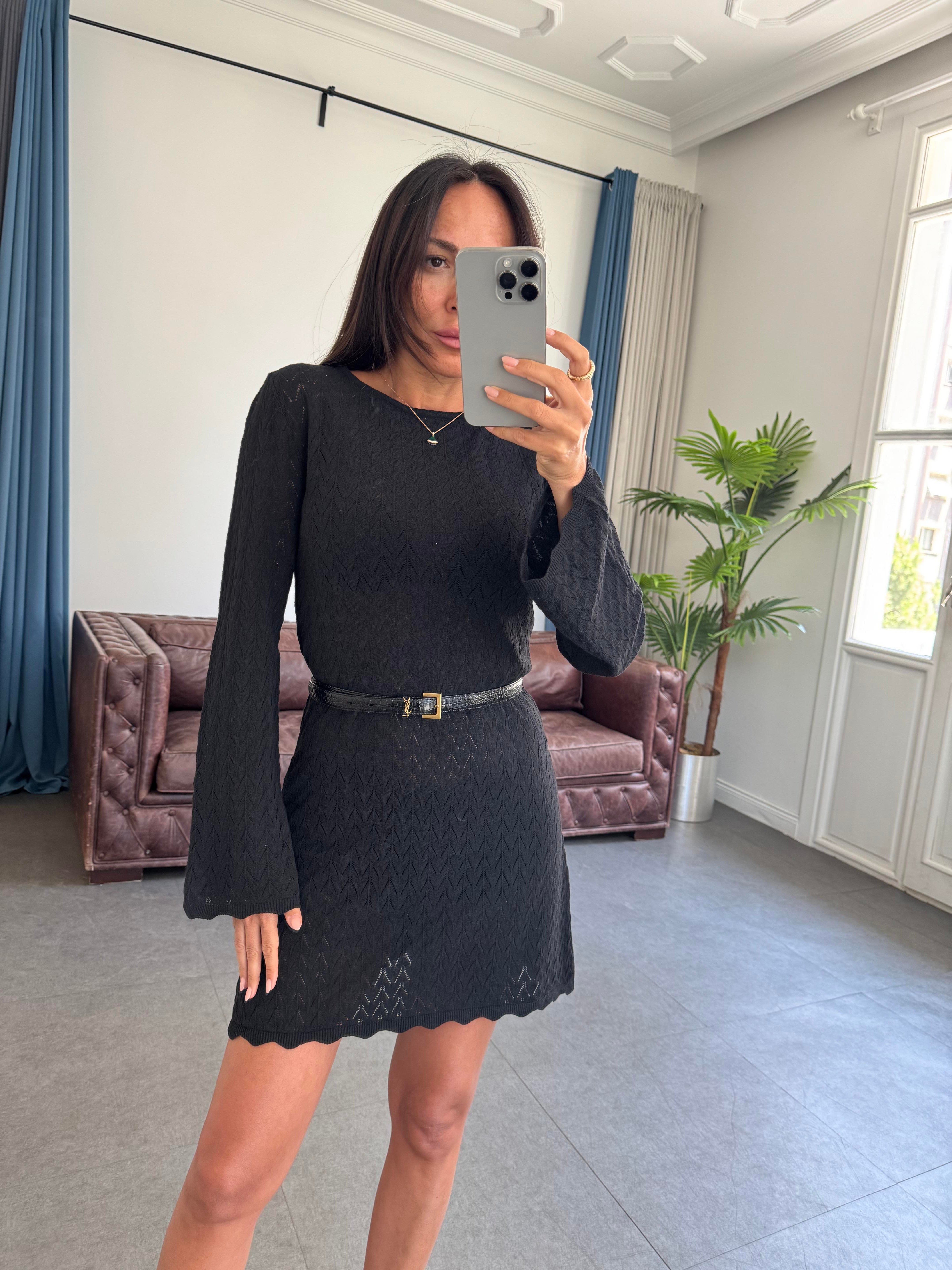 Siyah Mini Örme Elbise