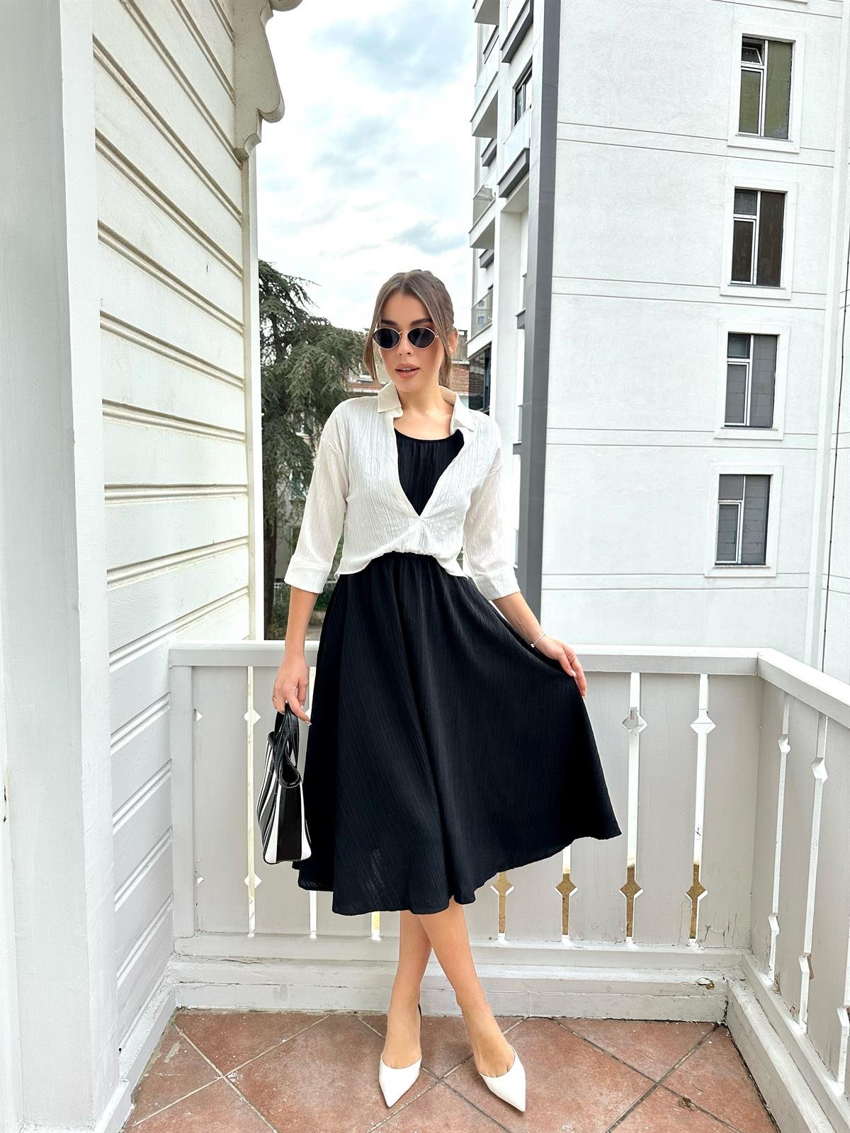 Siyah Müslin 2'li Elbise