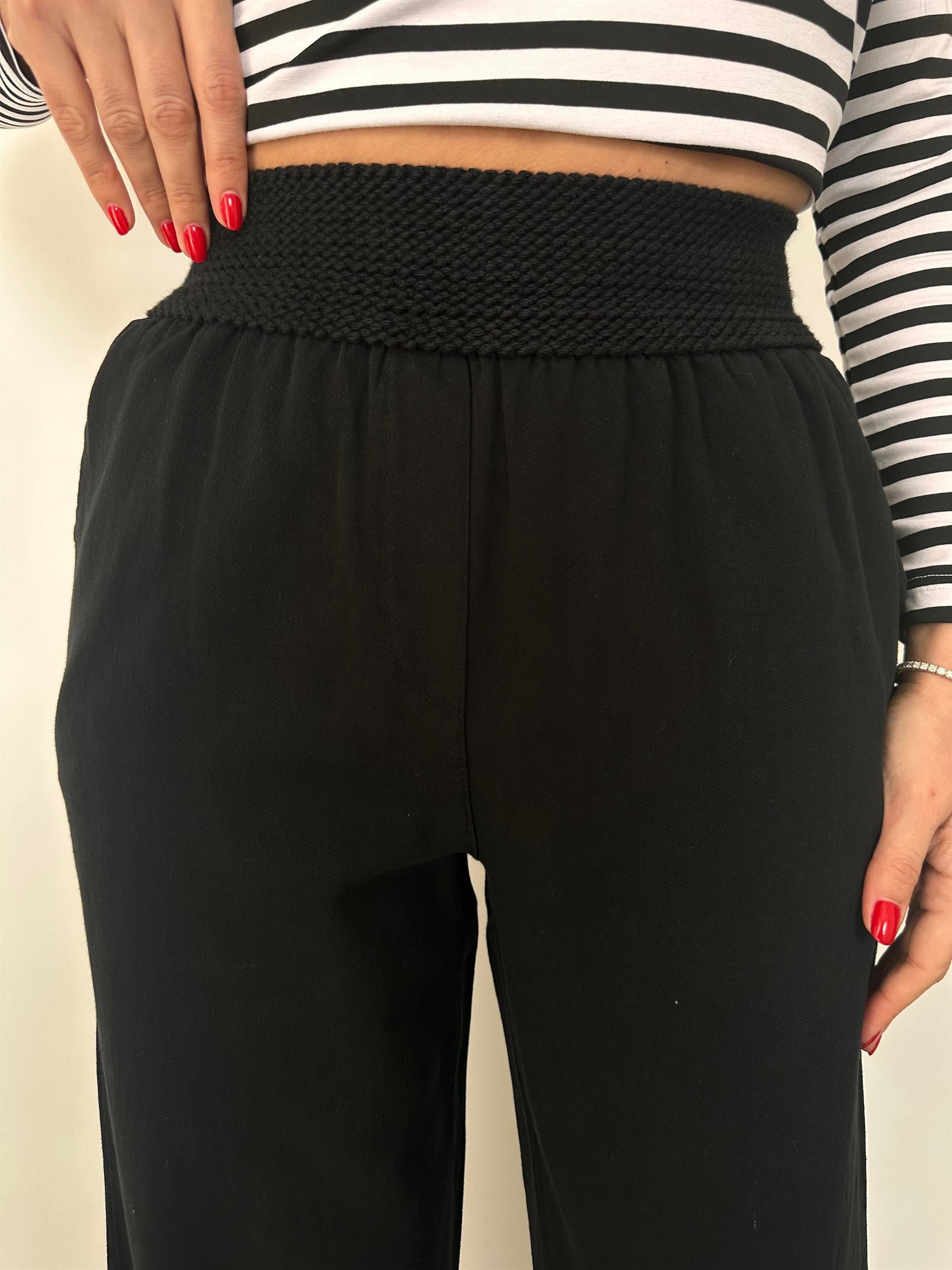 Siyah  Örgü Kemer Gabardin Pantolon