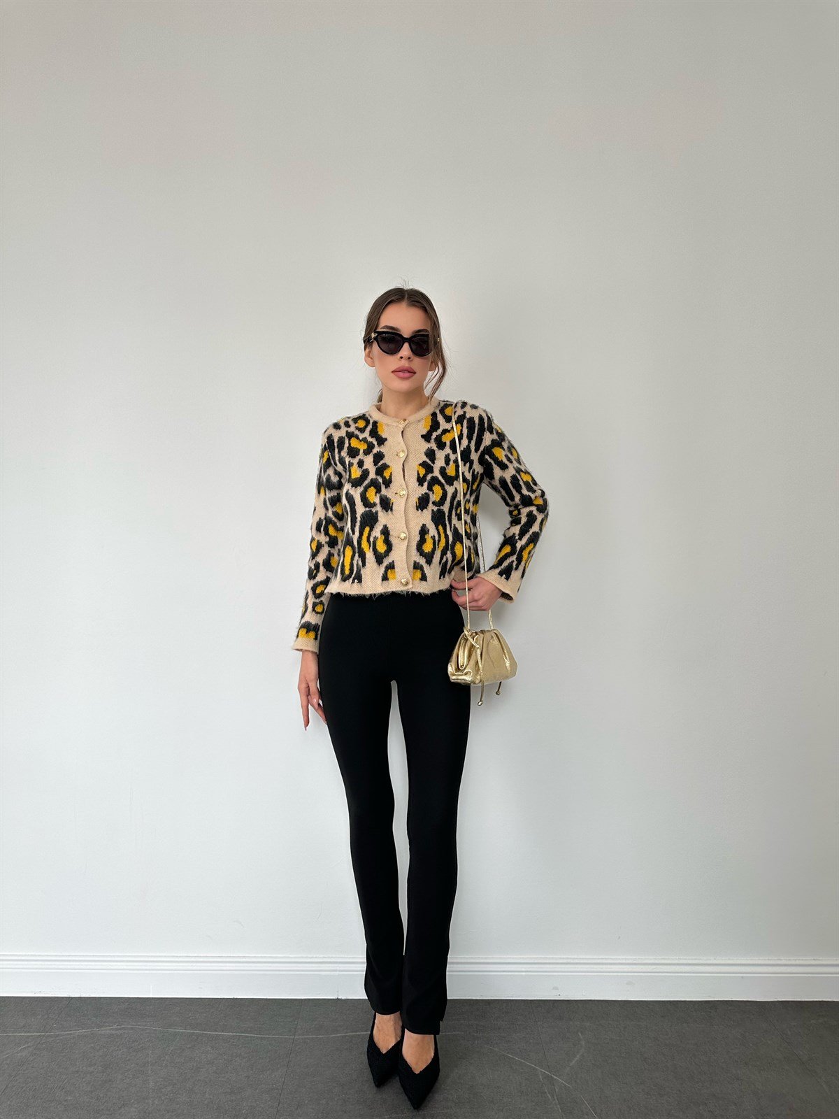 Siyah  Paçası Yırtmaçlı Ottoman Tayt