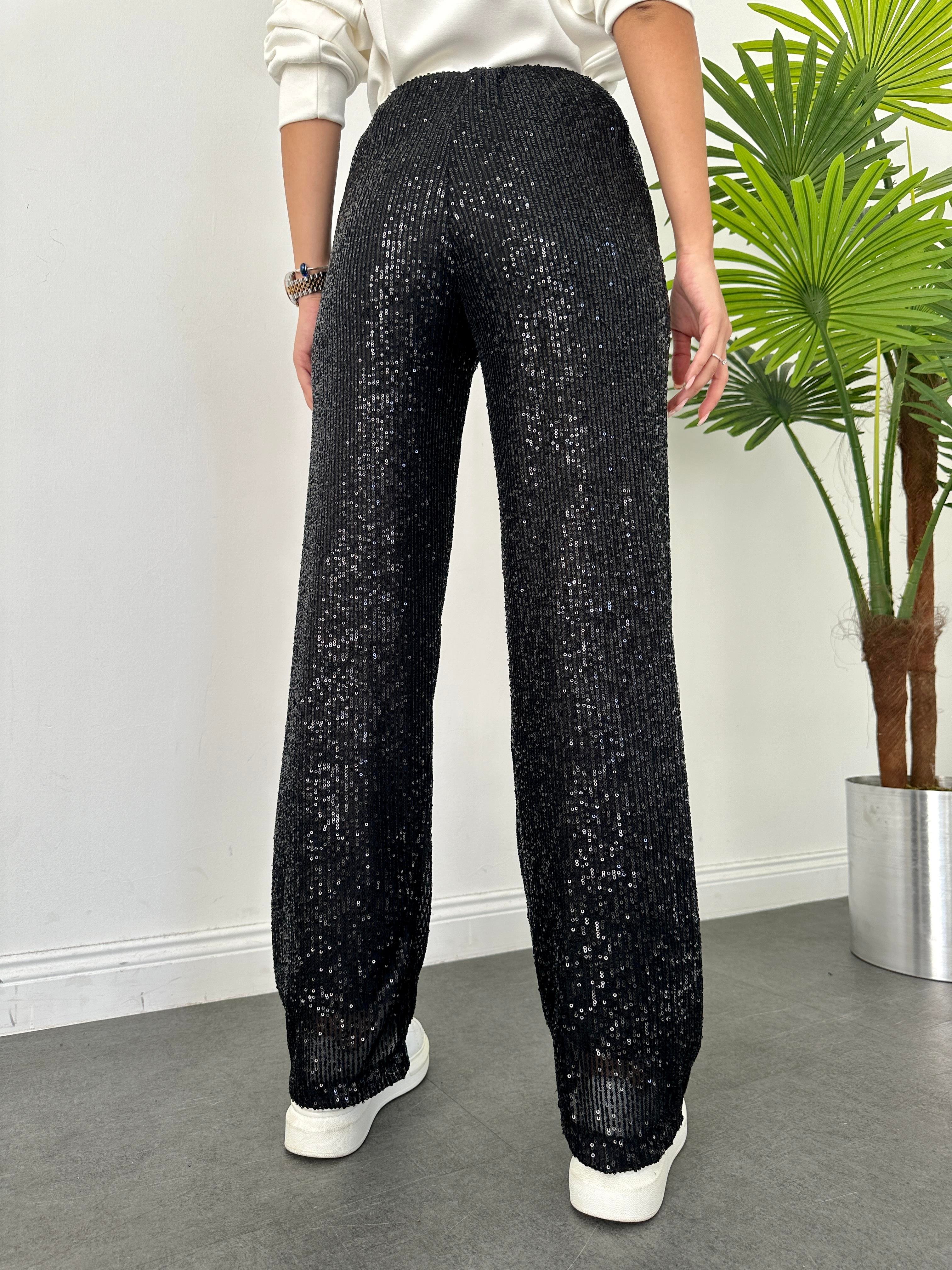 Siyah Payetli Bol Paça Pantolon