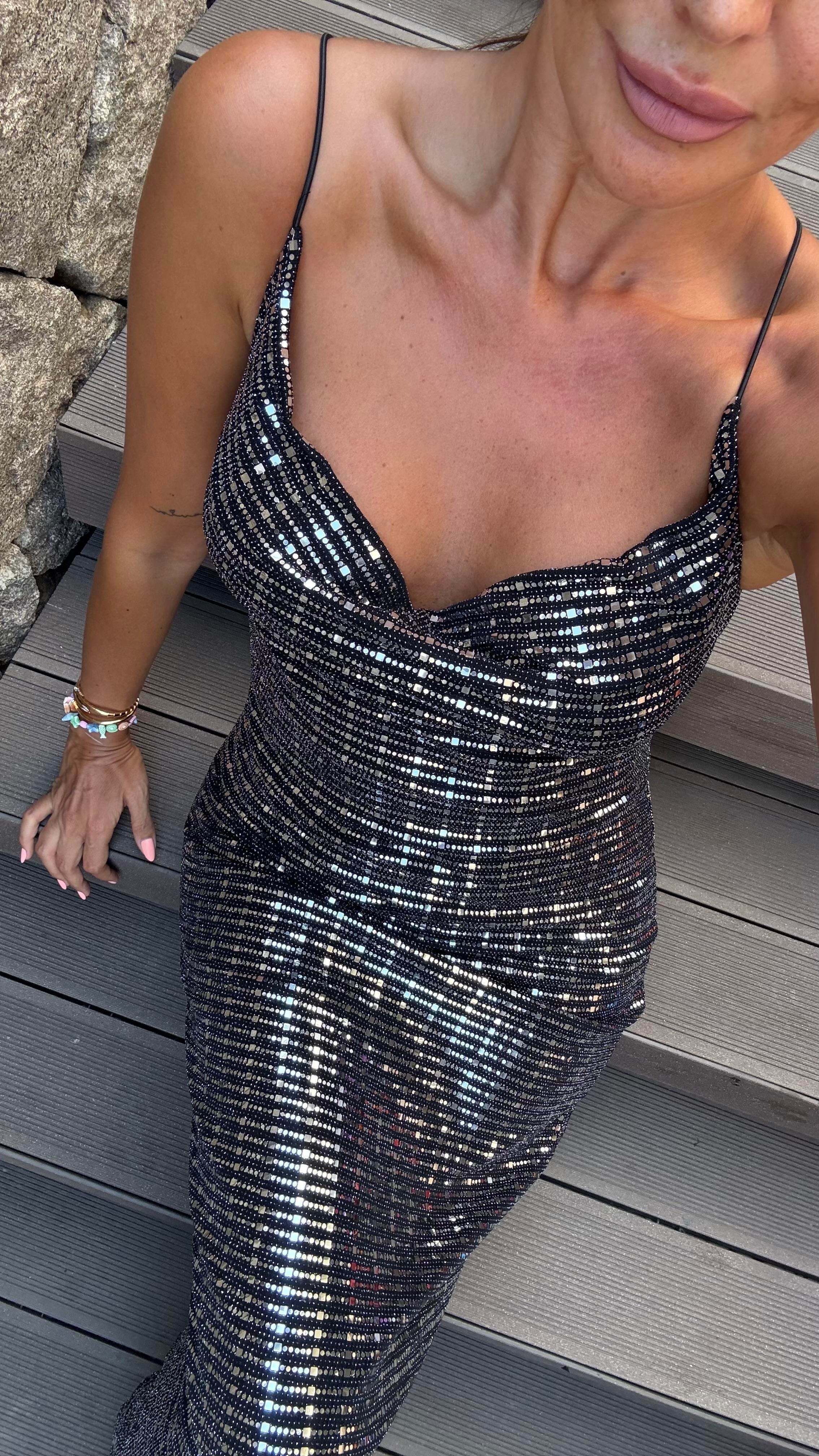 Siyah Pul Payet Elbise