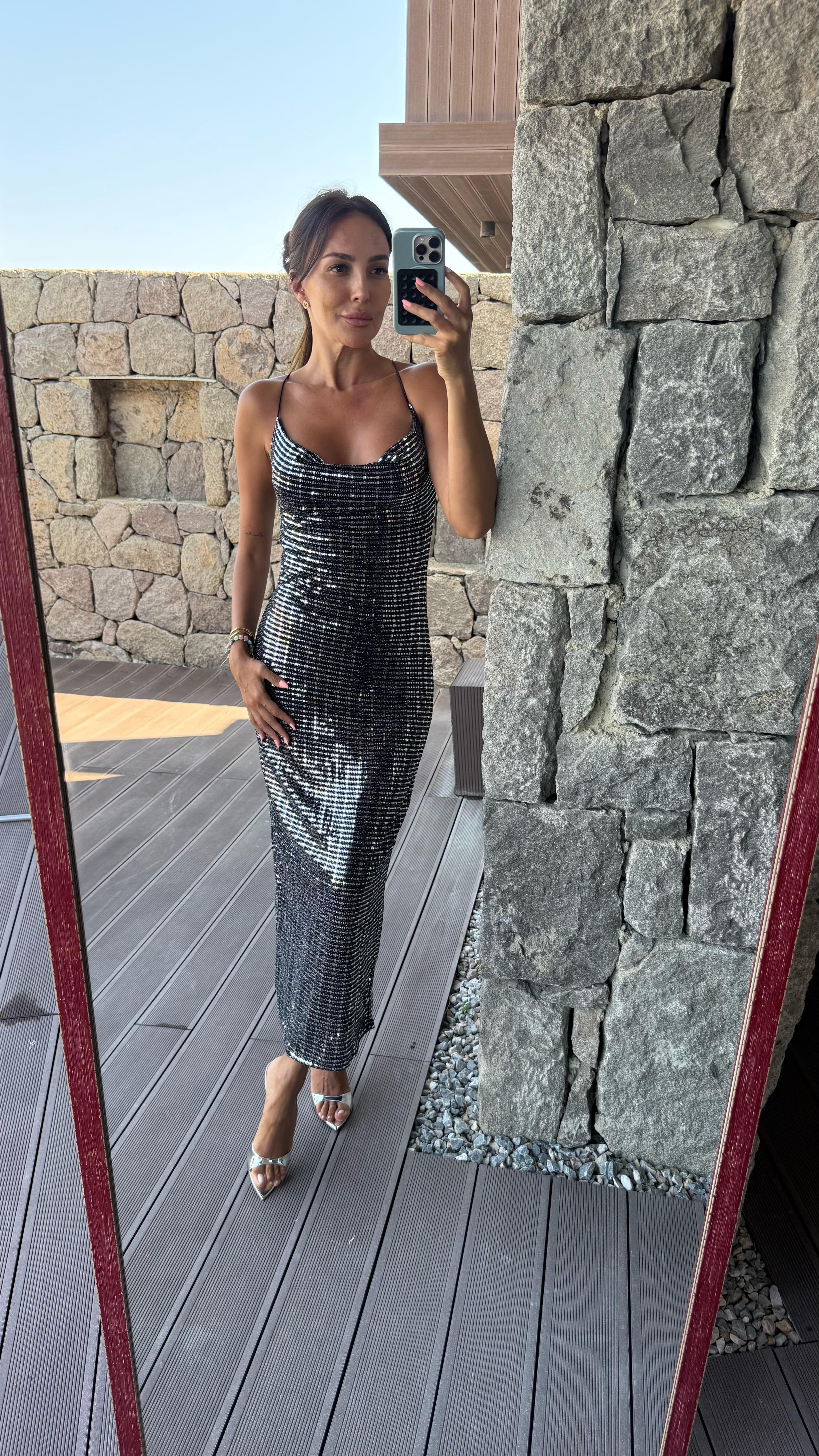 Siyah Pul Payet Elbise