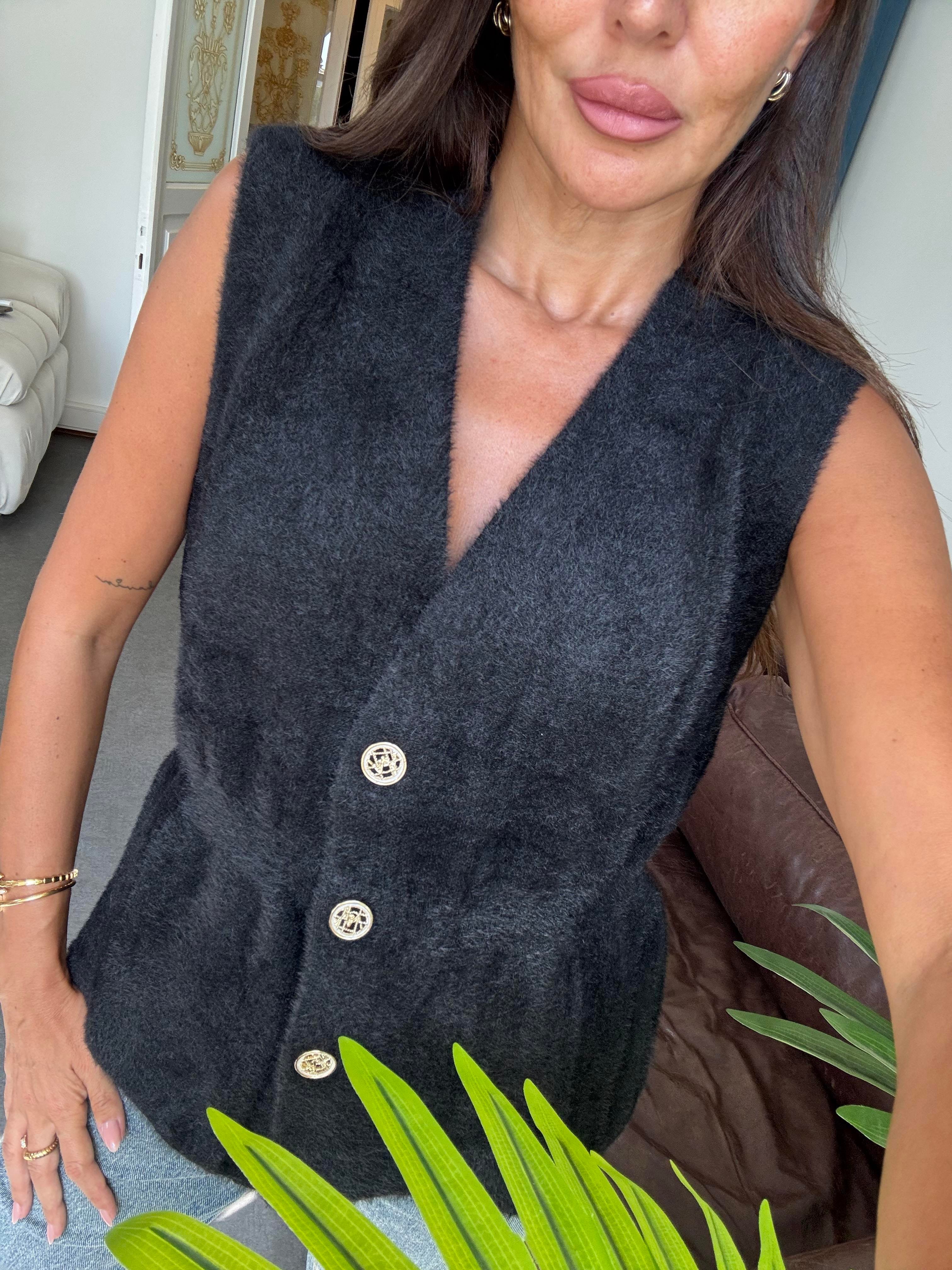 Siyah Sakallı Kumaş Yelek