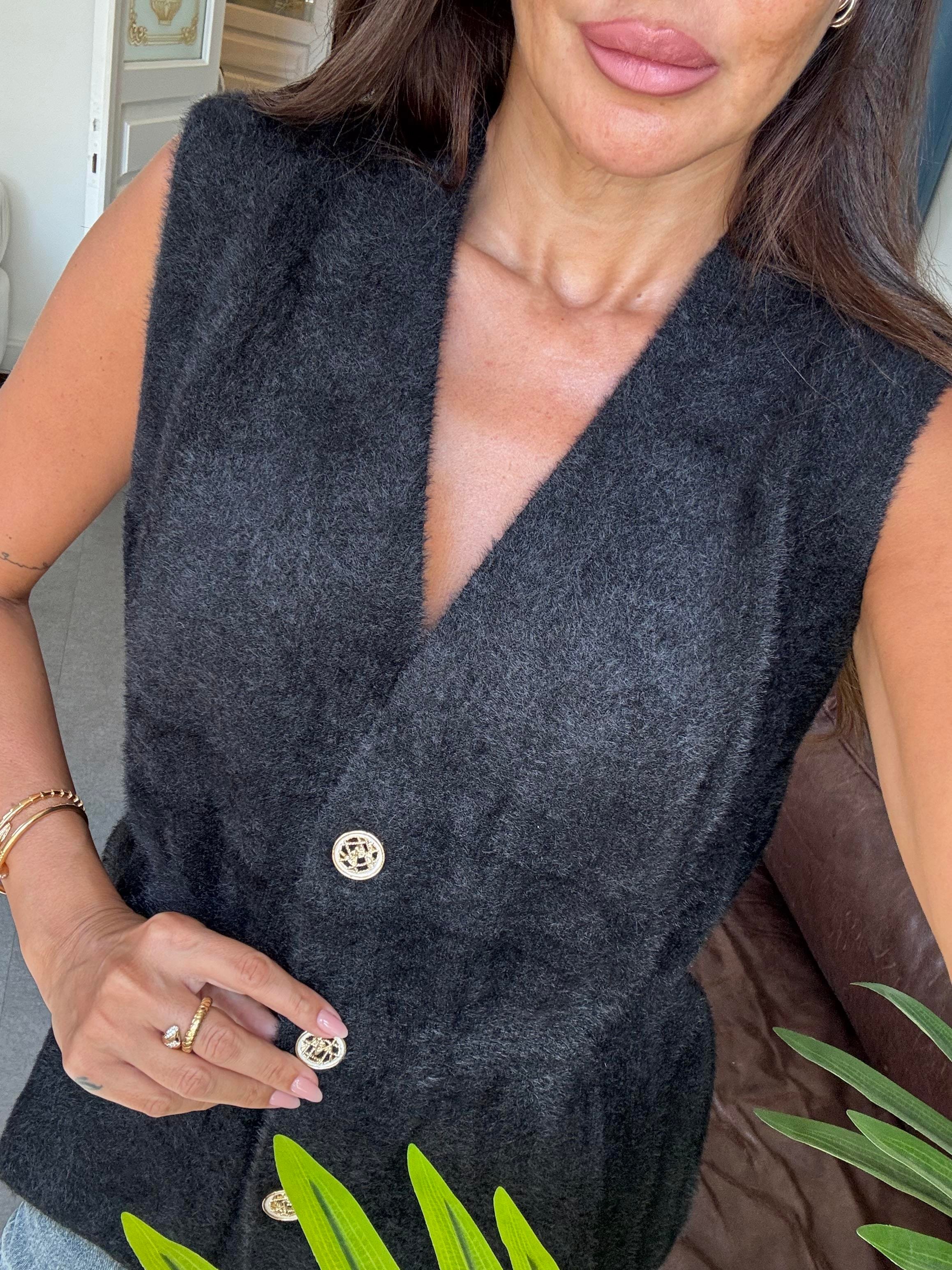 Siyah Sakallı Kumaş Yelek