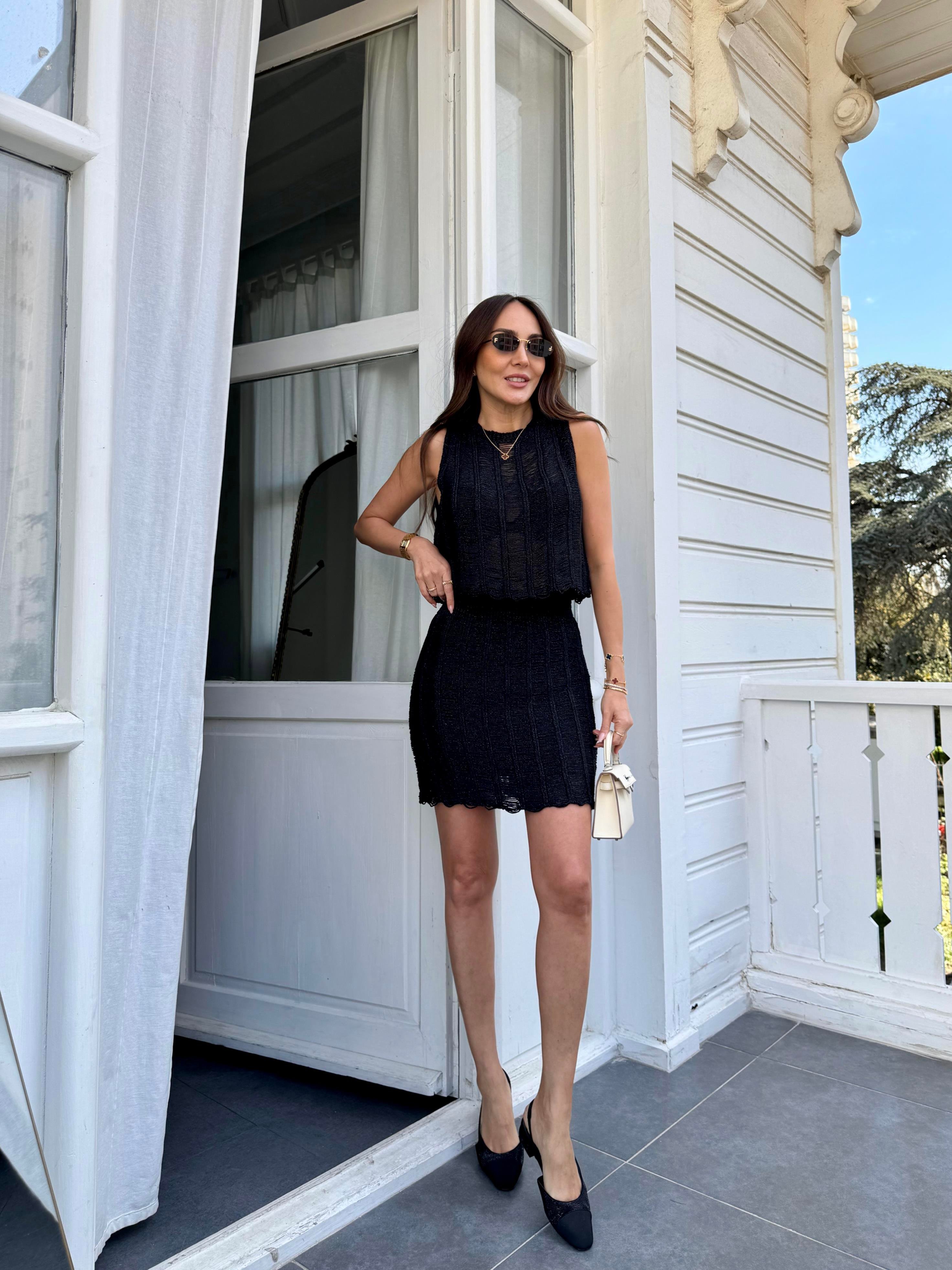 Siyah Simli Merserize Astarlı Etek