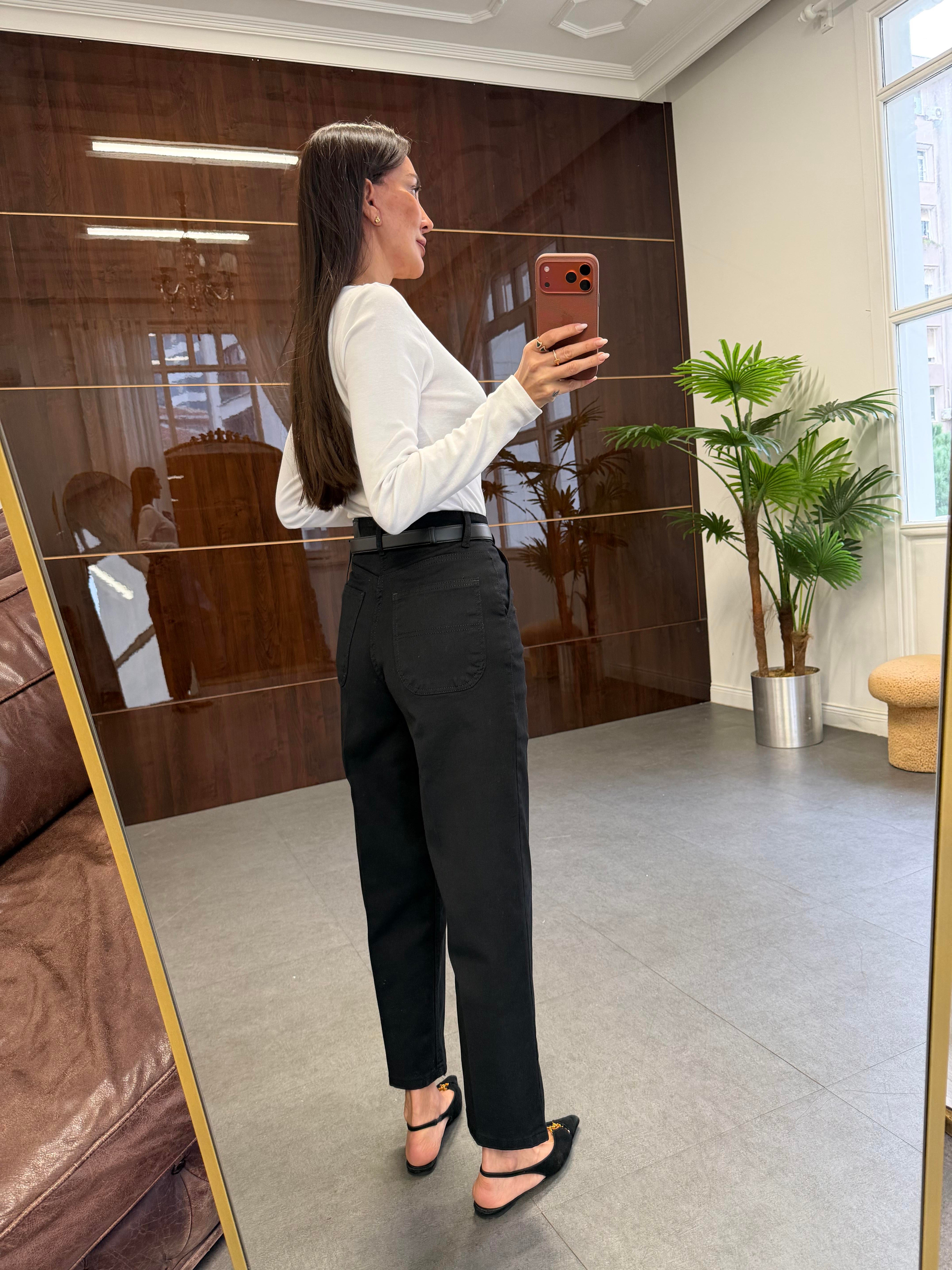 Siyah Skater Ütü İzli Rins Yıkama Jean