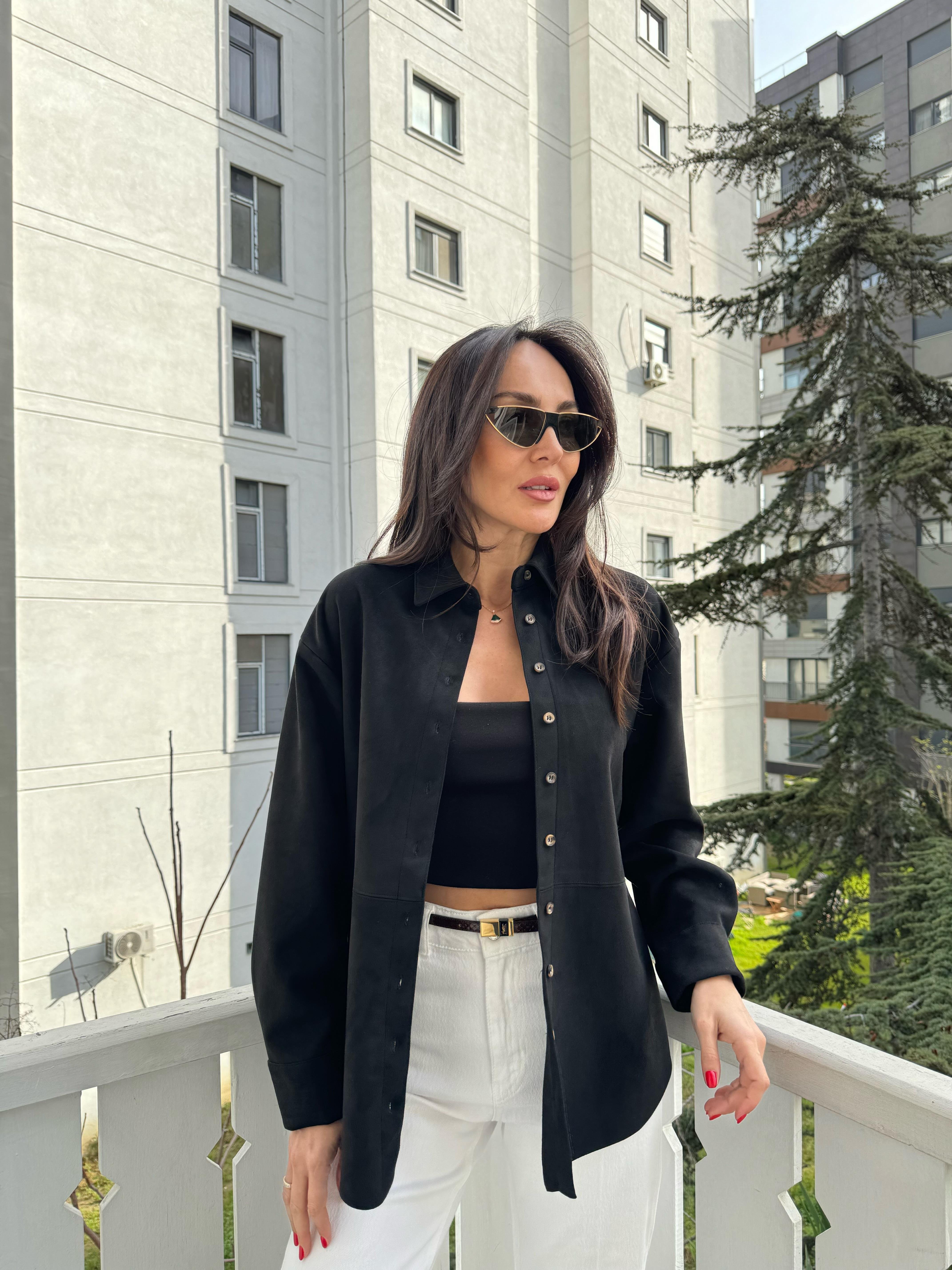 Siyah Süet Gömlek