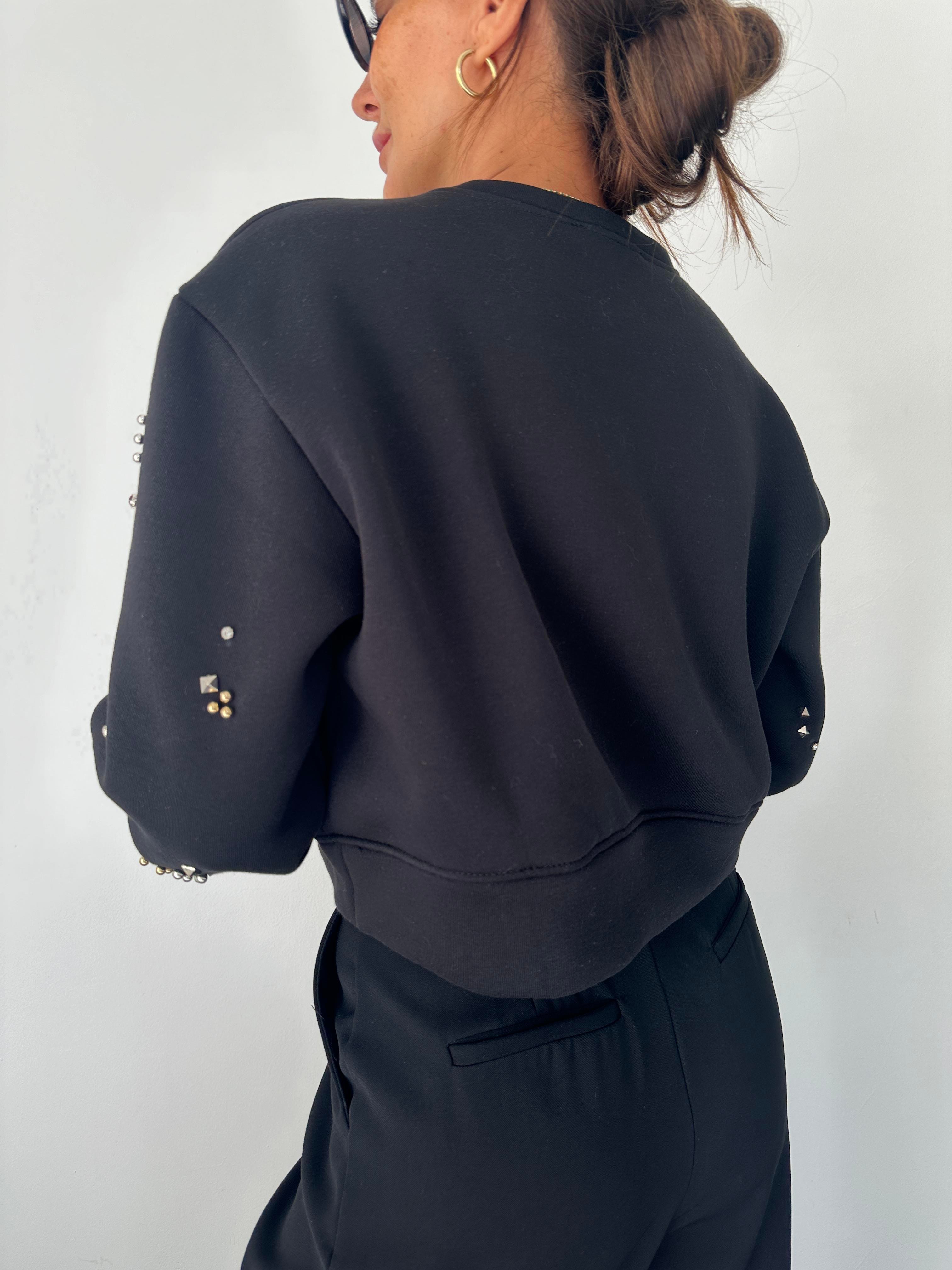 Siyah Taşlı Sweatshirt