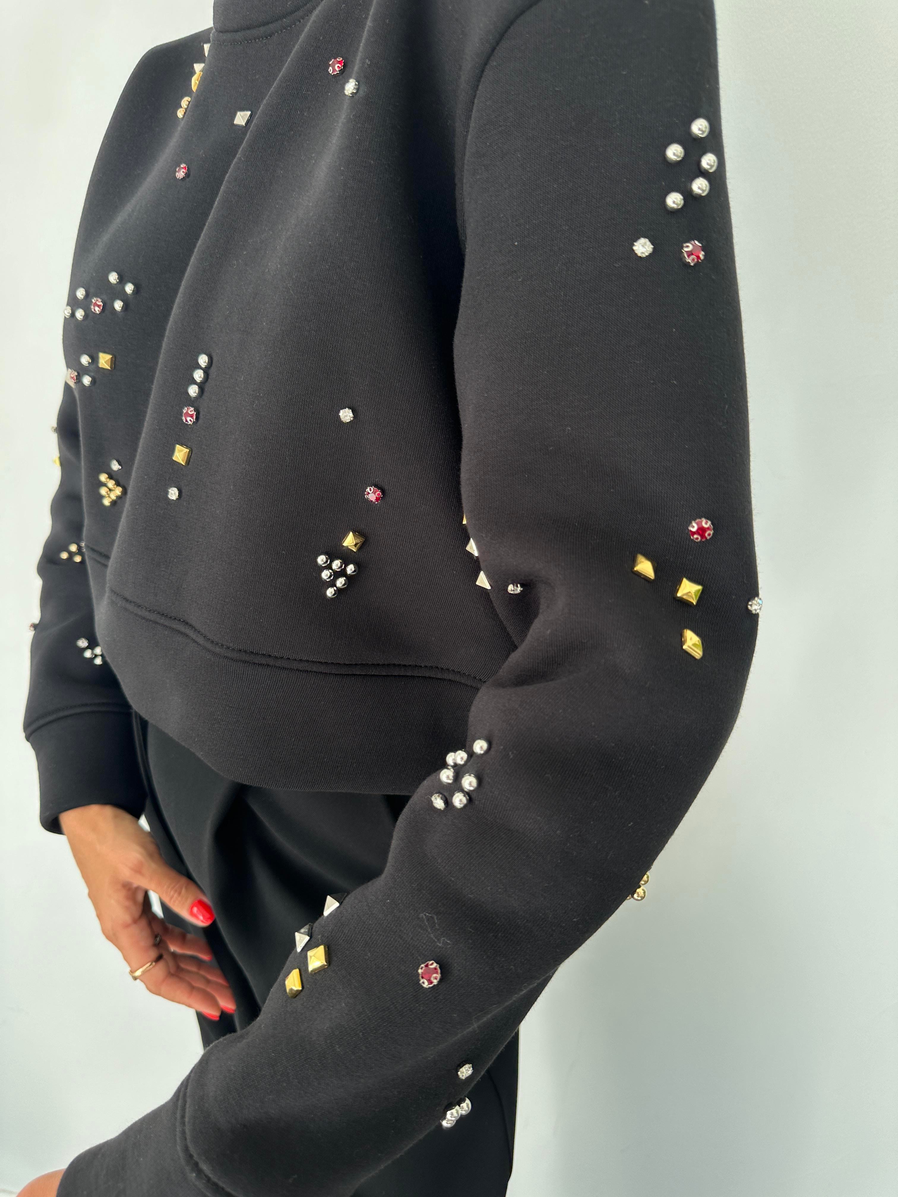 Siyah Taşlı Sweatshirt