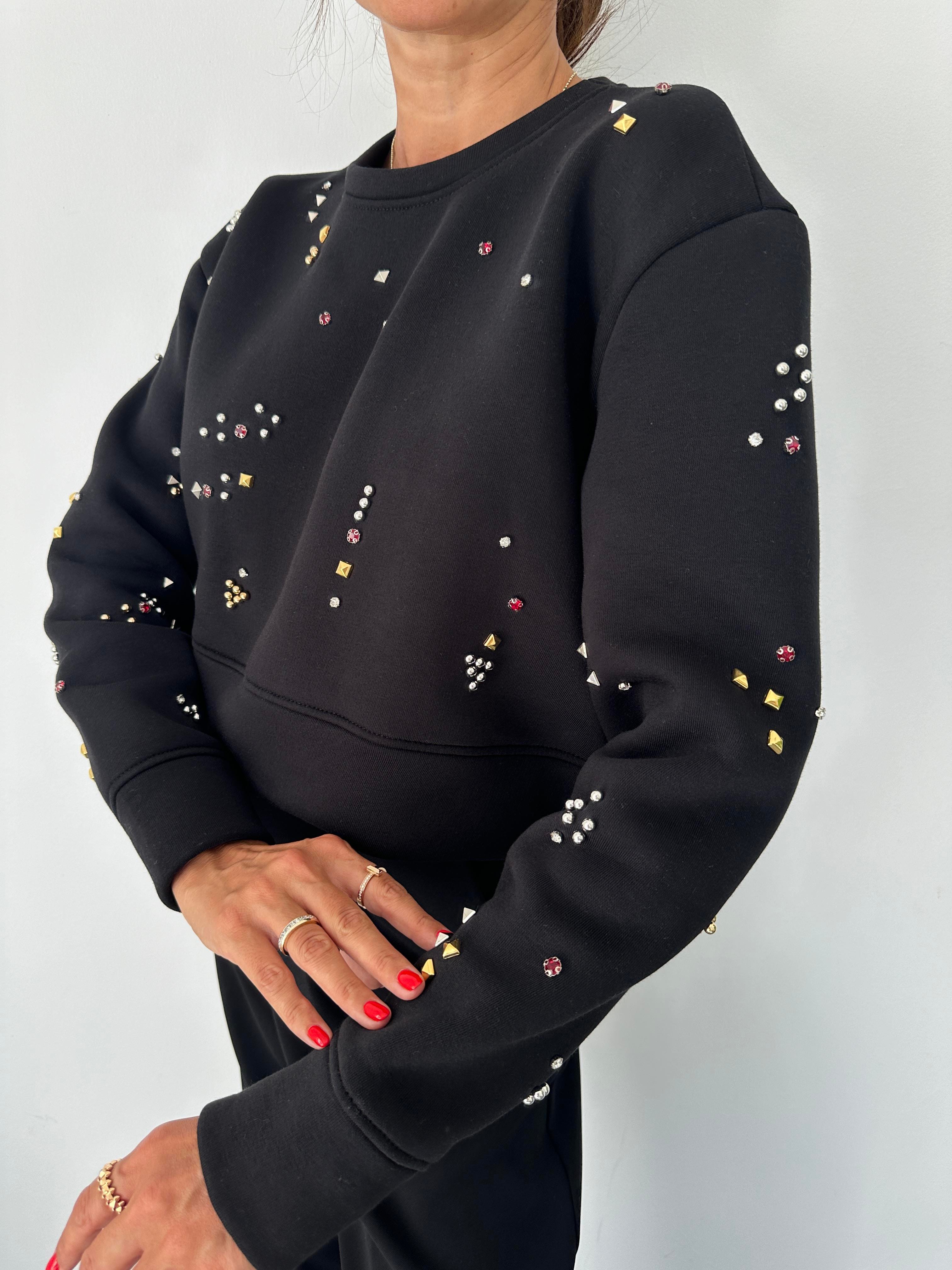 Siyah Taşlı Sweatshirt