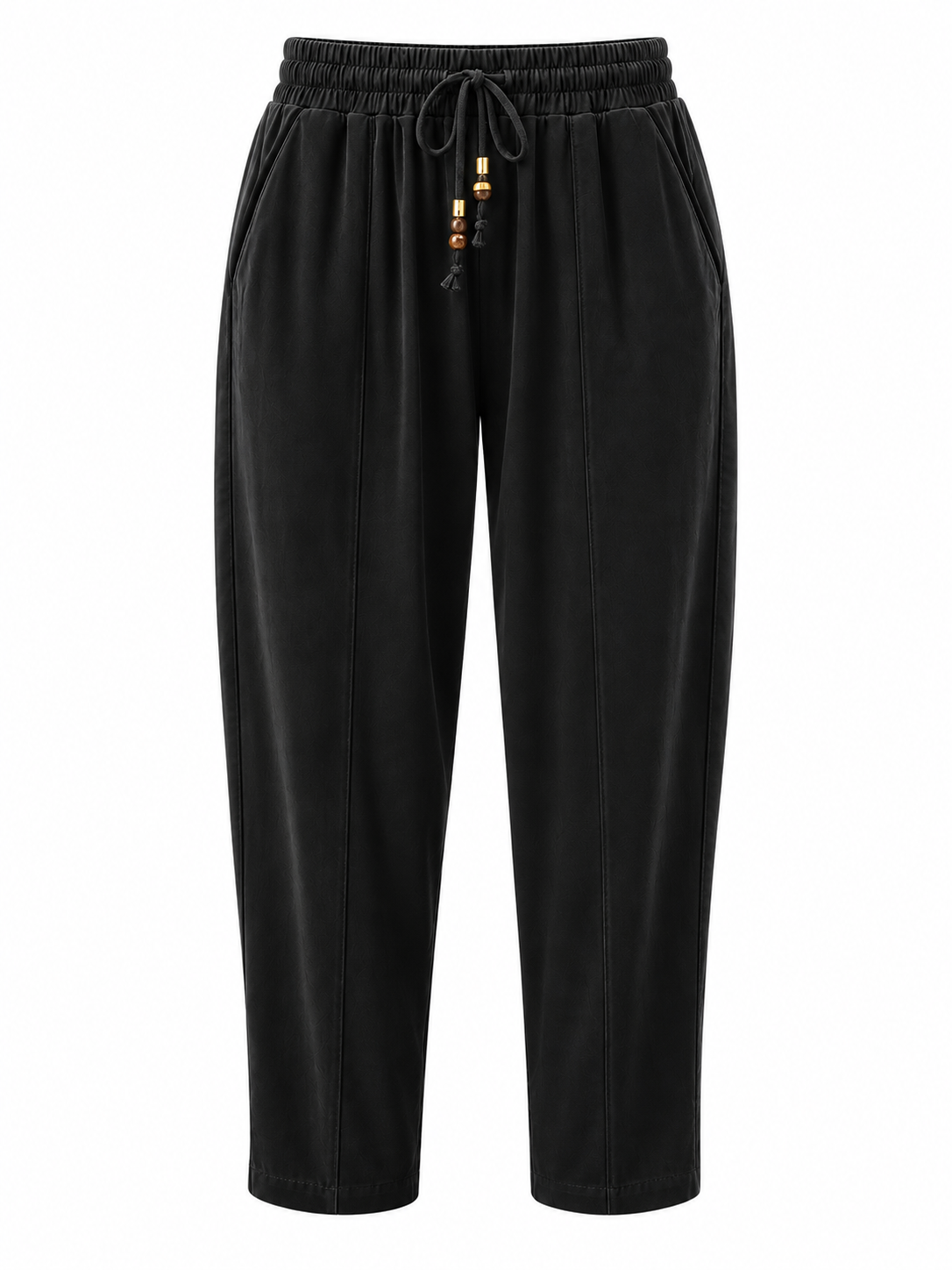 Siyah Tencel Bağcıklı Kumaş Pantolon