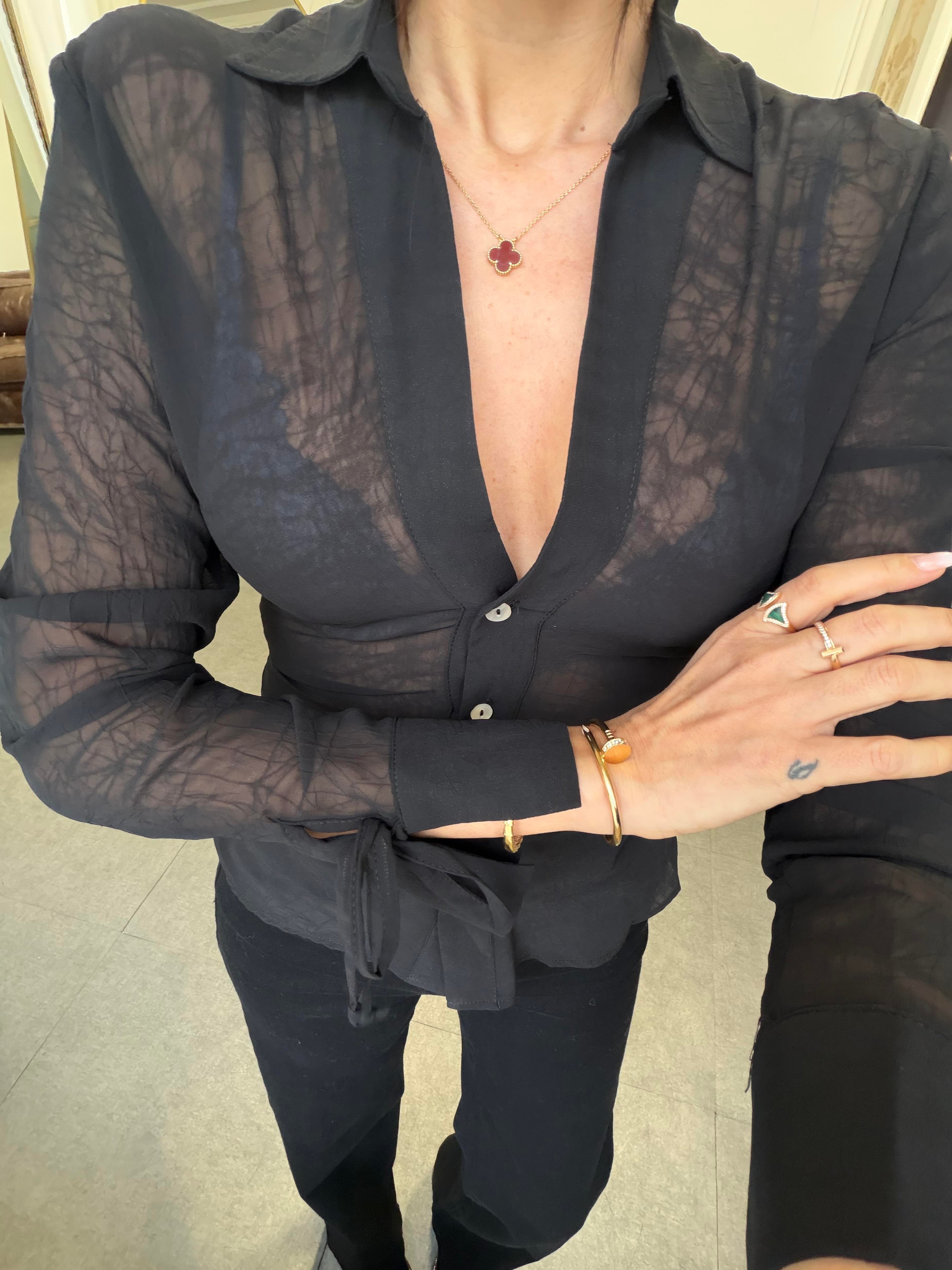 Siyah Transparan Kraşlı Gömlek