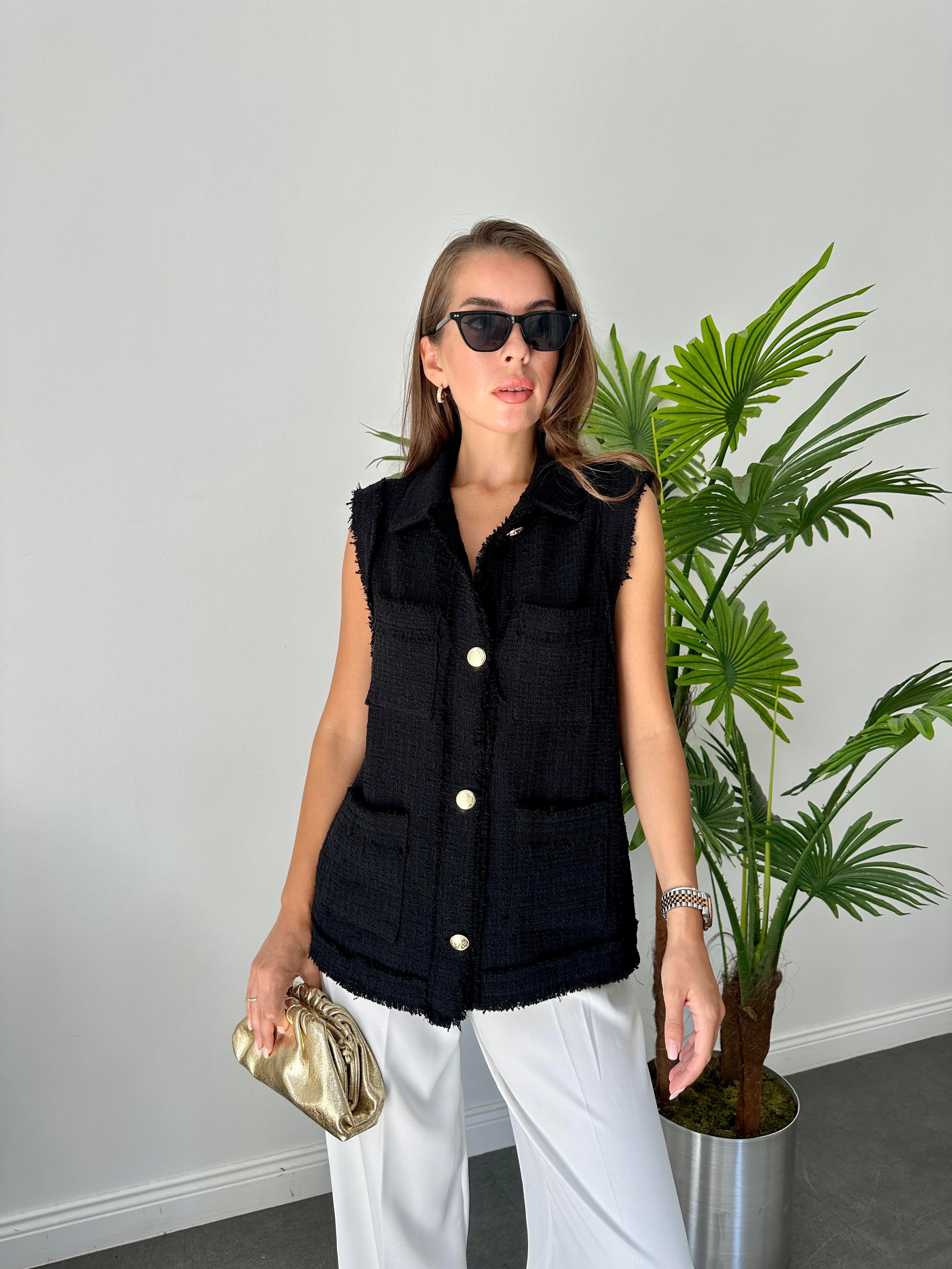 Siyah Tüvit Uzun Yelek