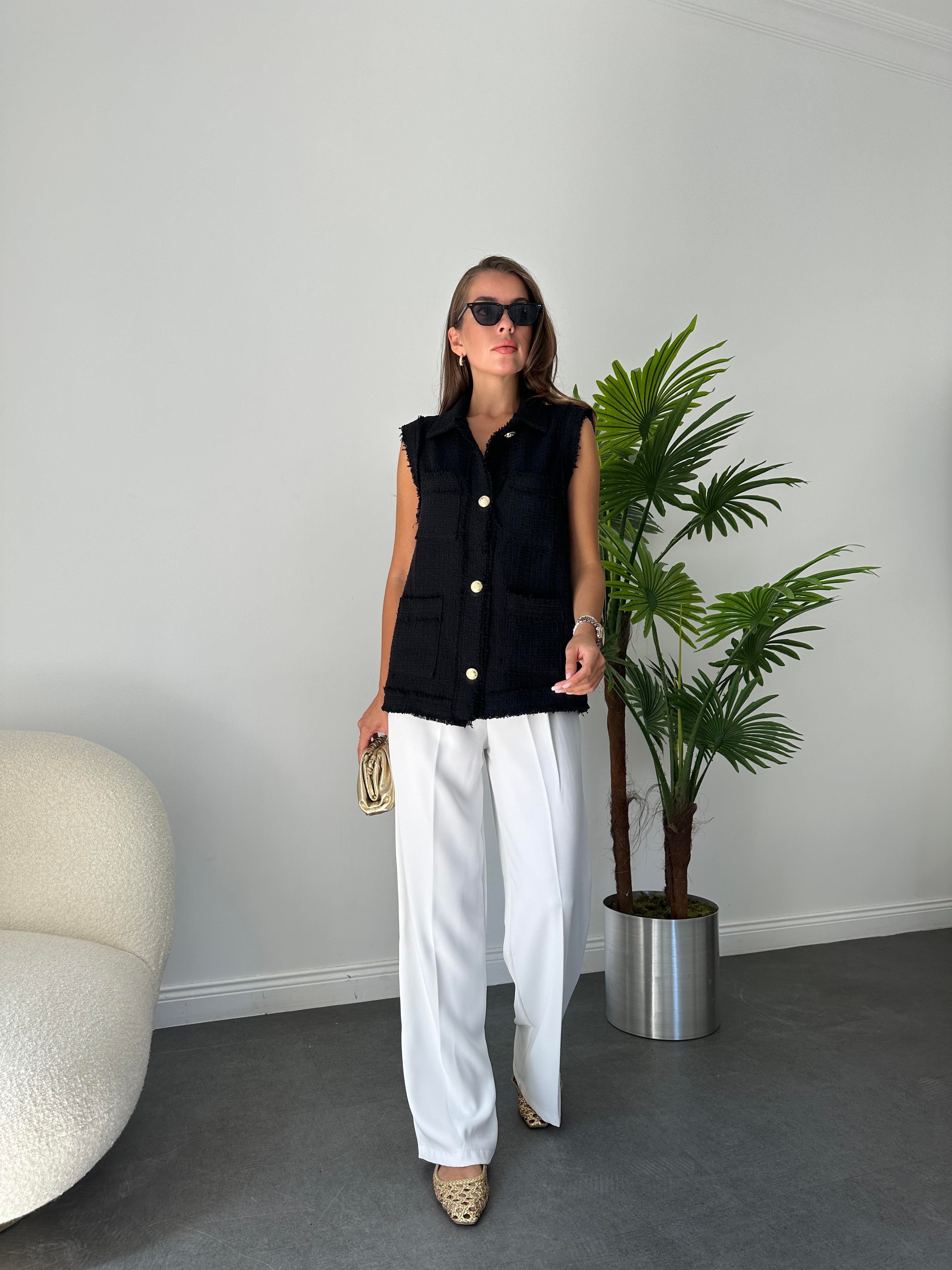 Siyah Tüvit Uzun Yelek