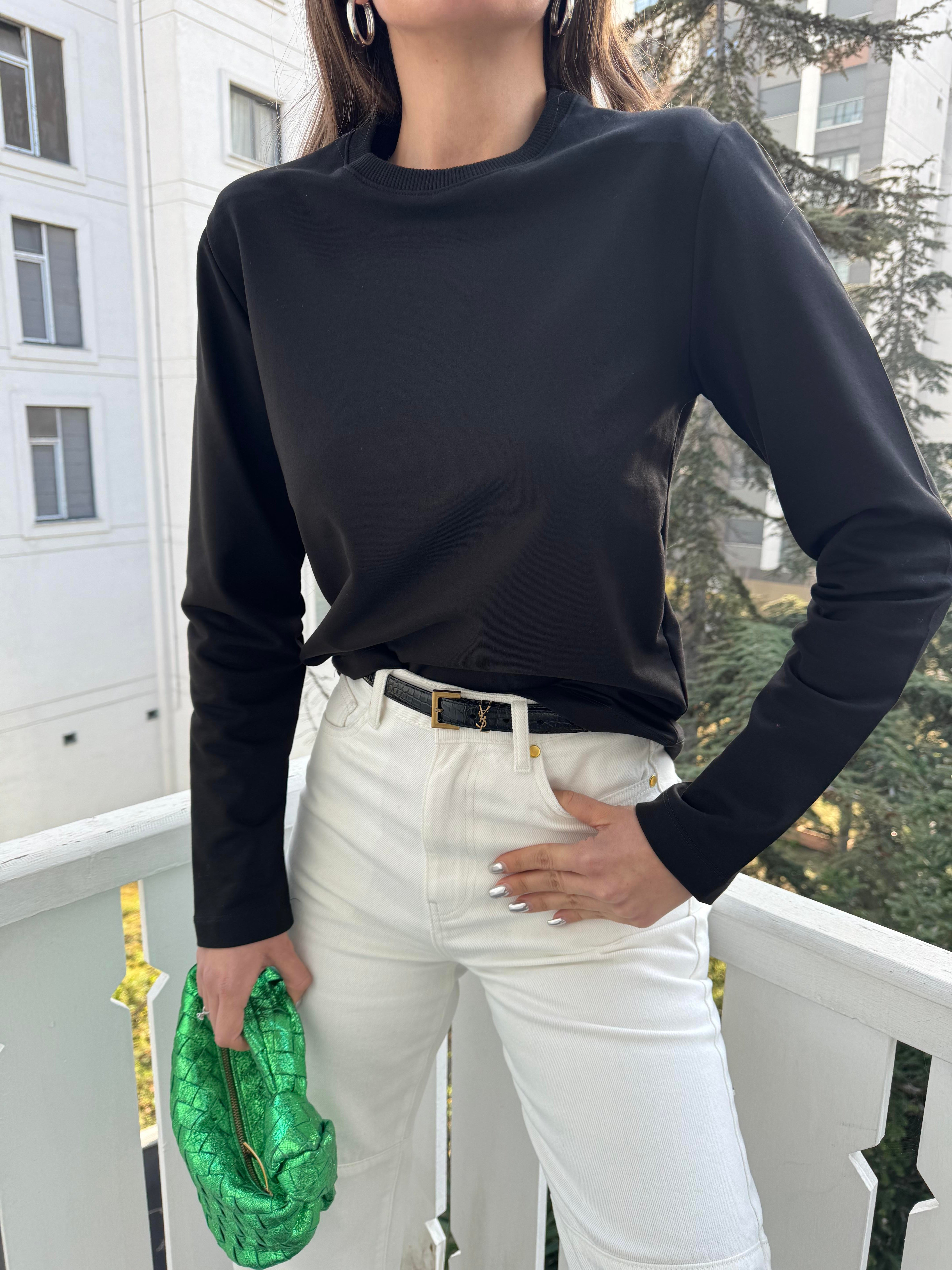 Siyah Vatkalı Sweatshirt