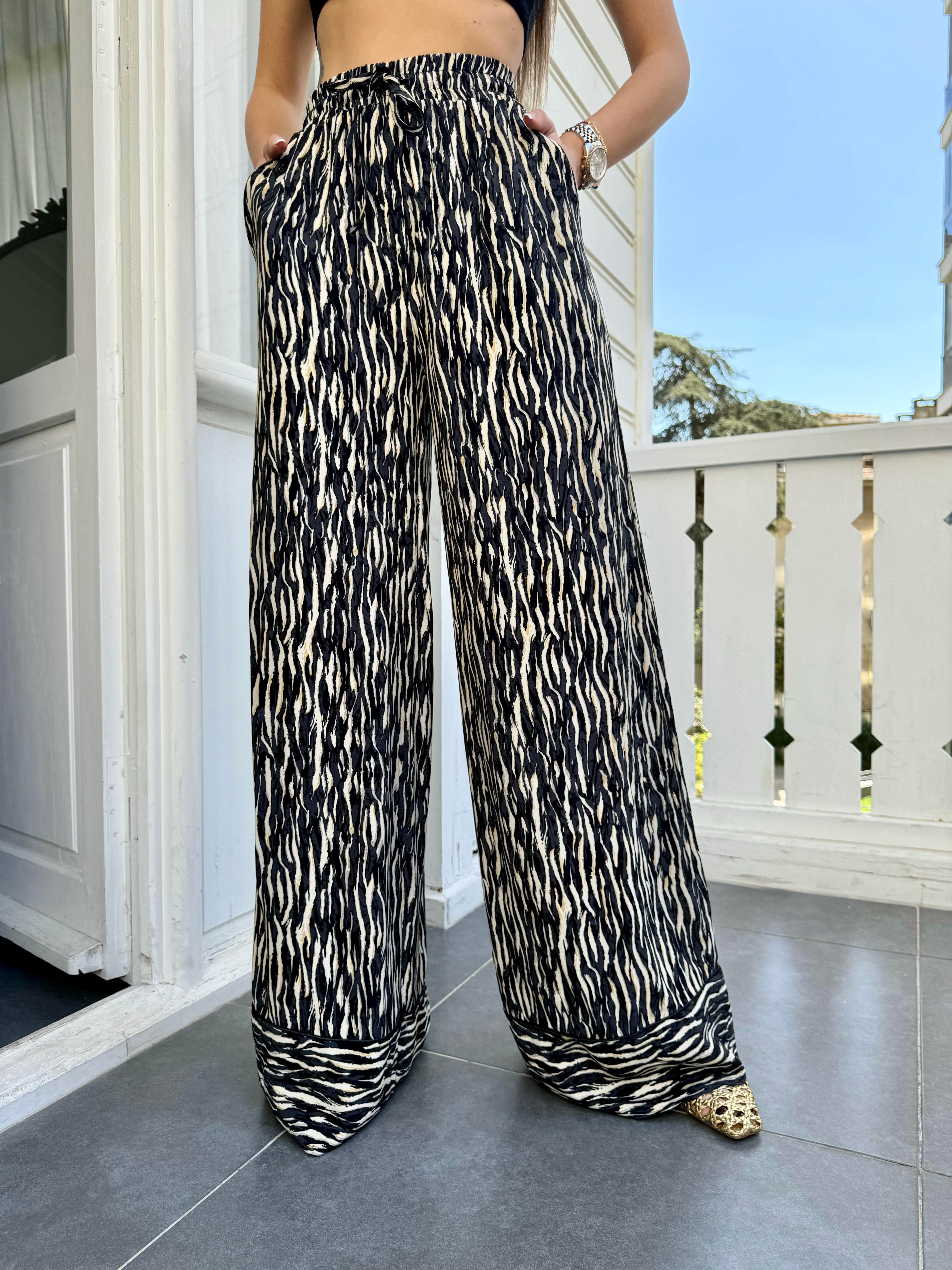 Siyah Zebra Bel Lastikli Pantolon