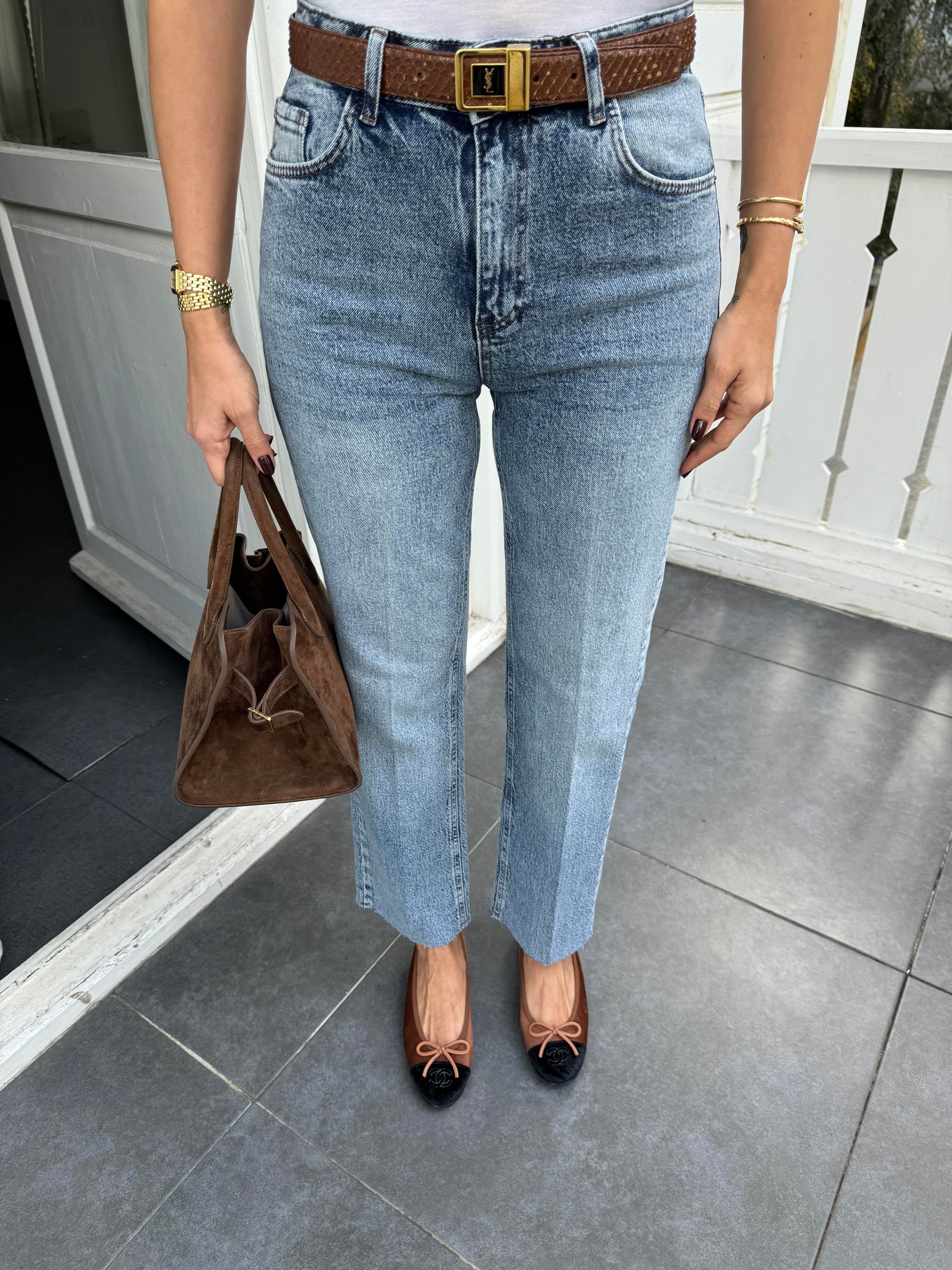 Sky-Blue Yıkamalı Düz Kesim Jean Pantolon