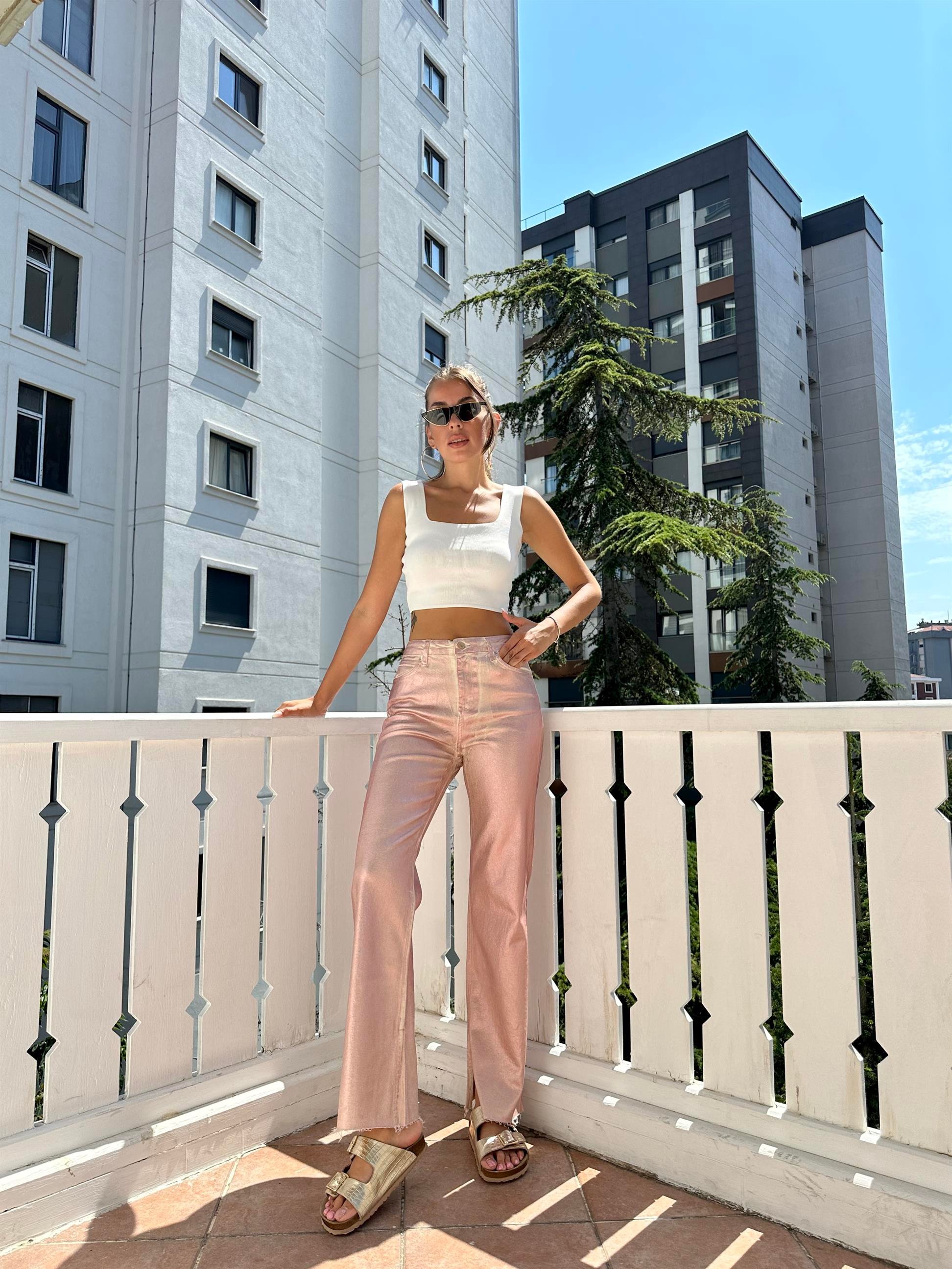 Soft Pembe Parlak Doku Jean 