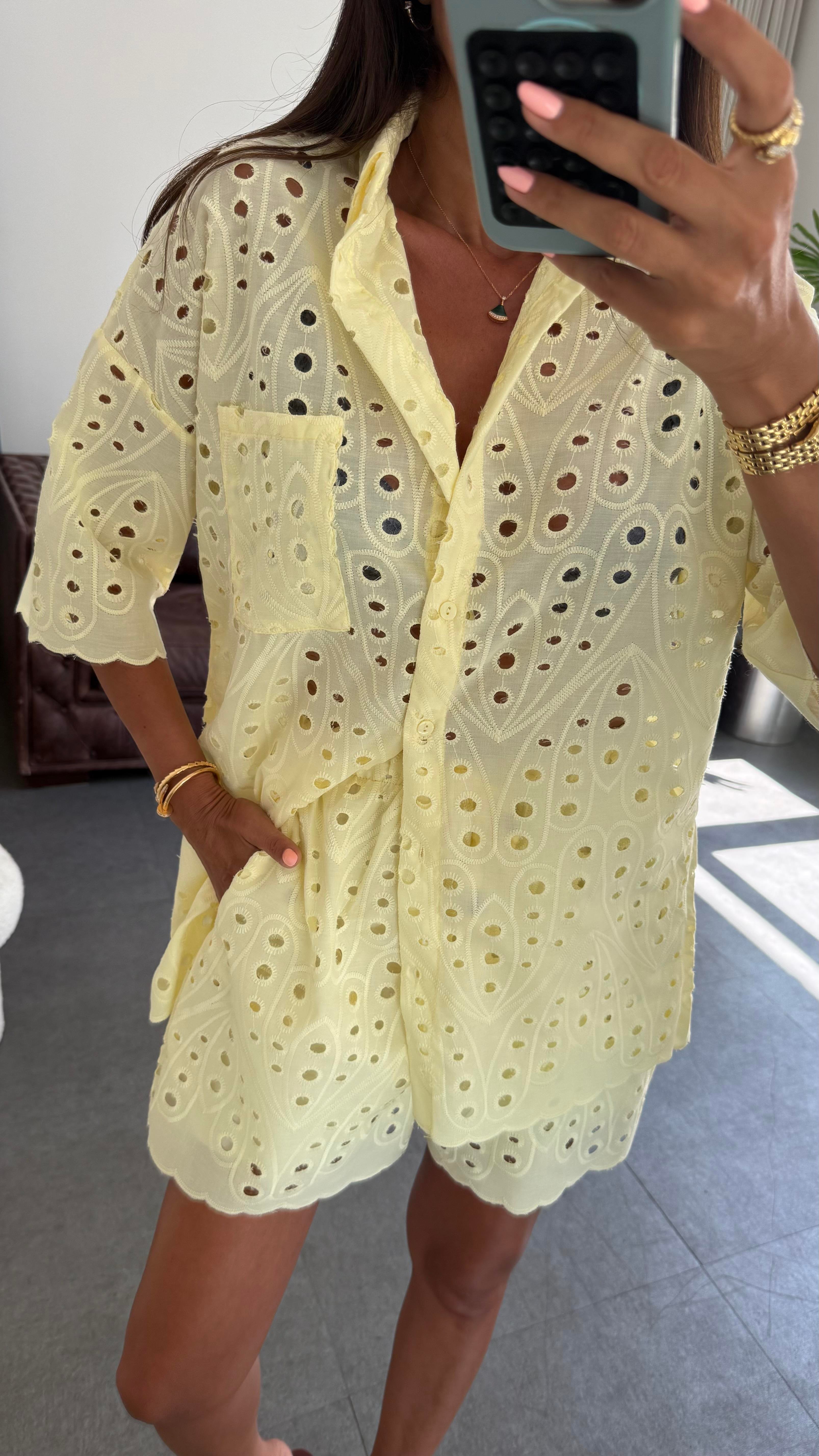 Soft Sarı Brode Şortlu Takım