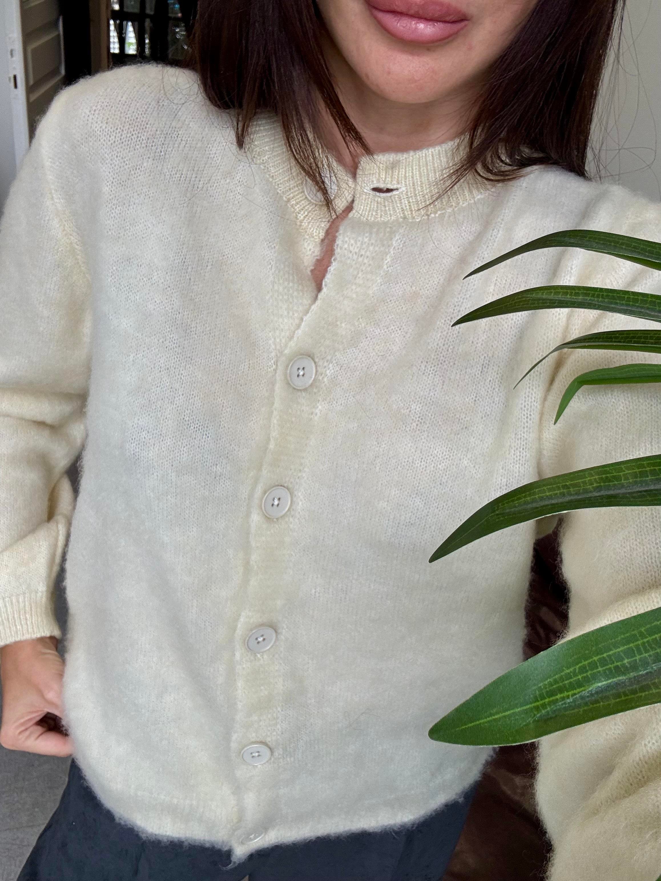 Soft Sarı Sıfır Yaka Sakallı Hırka