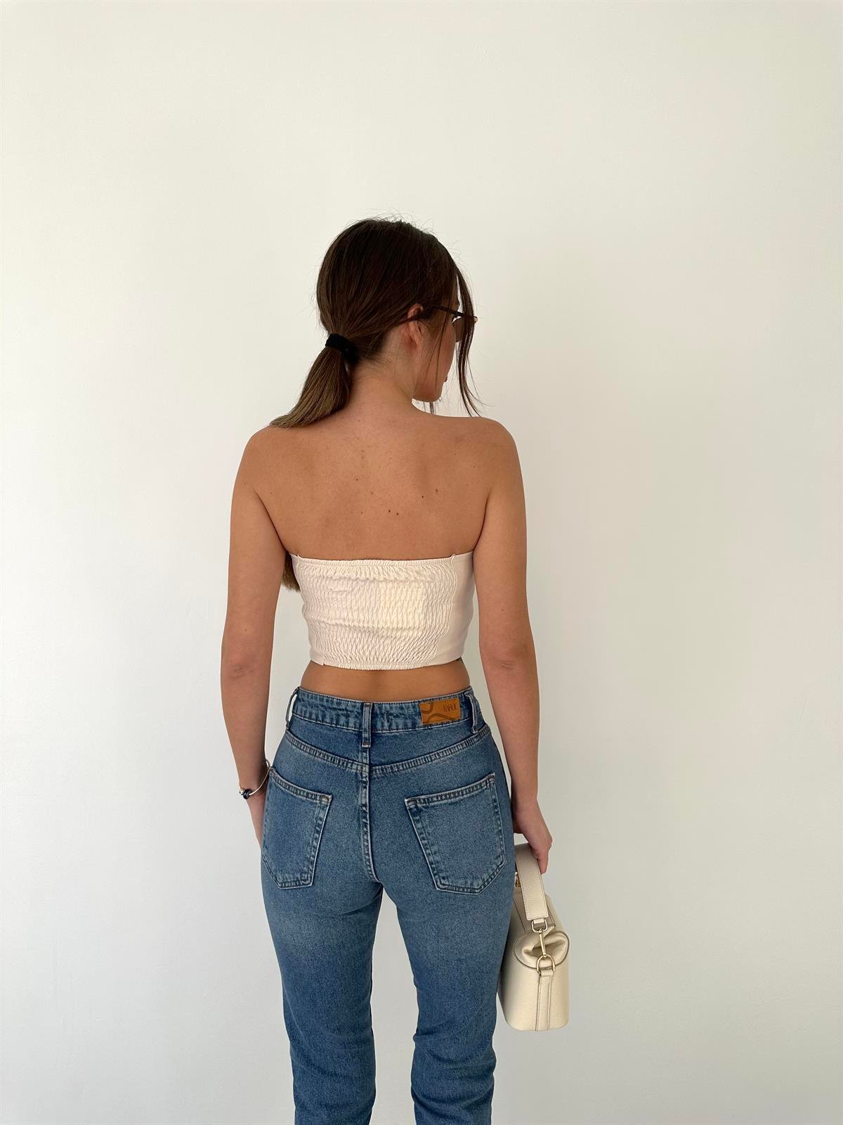 Straplez Crop Top Bej