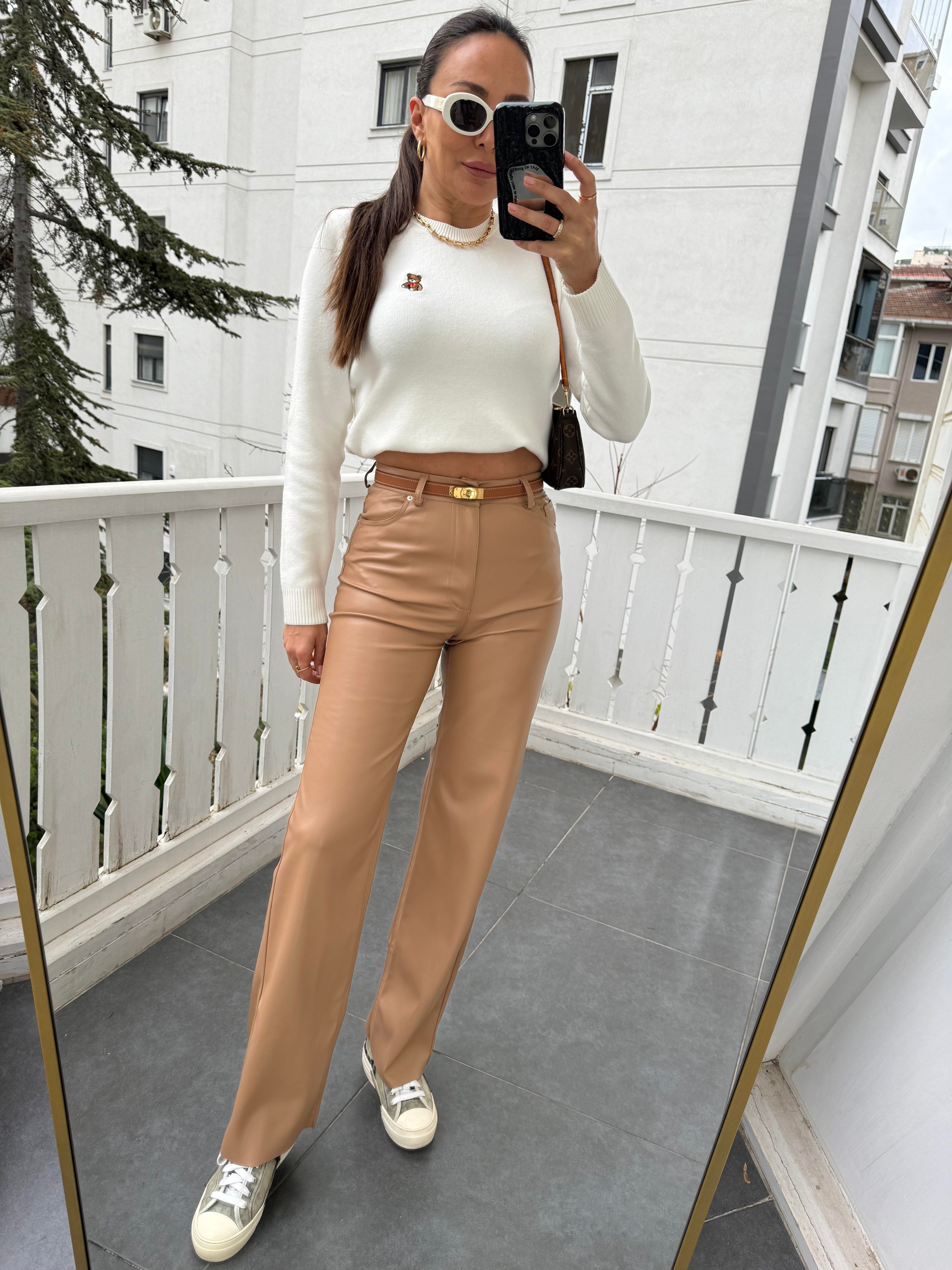 Taba Bol Paça Deri Pantolon