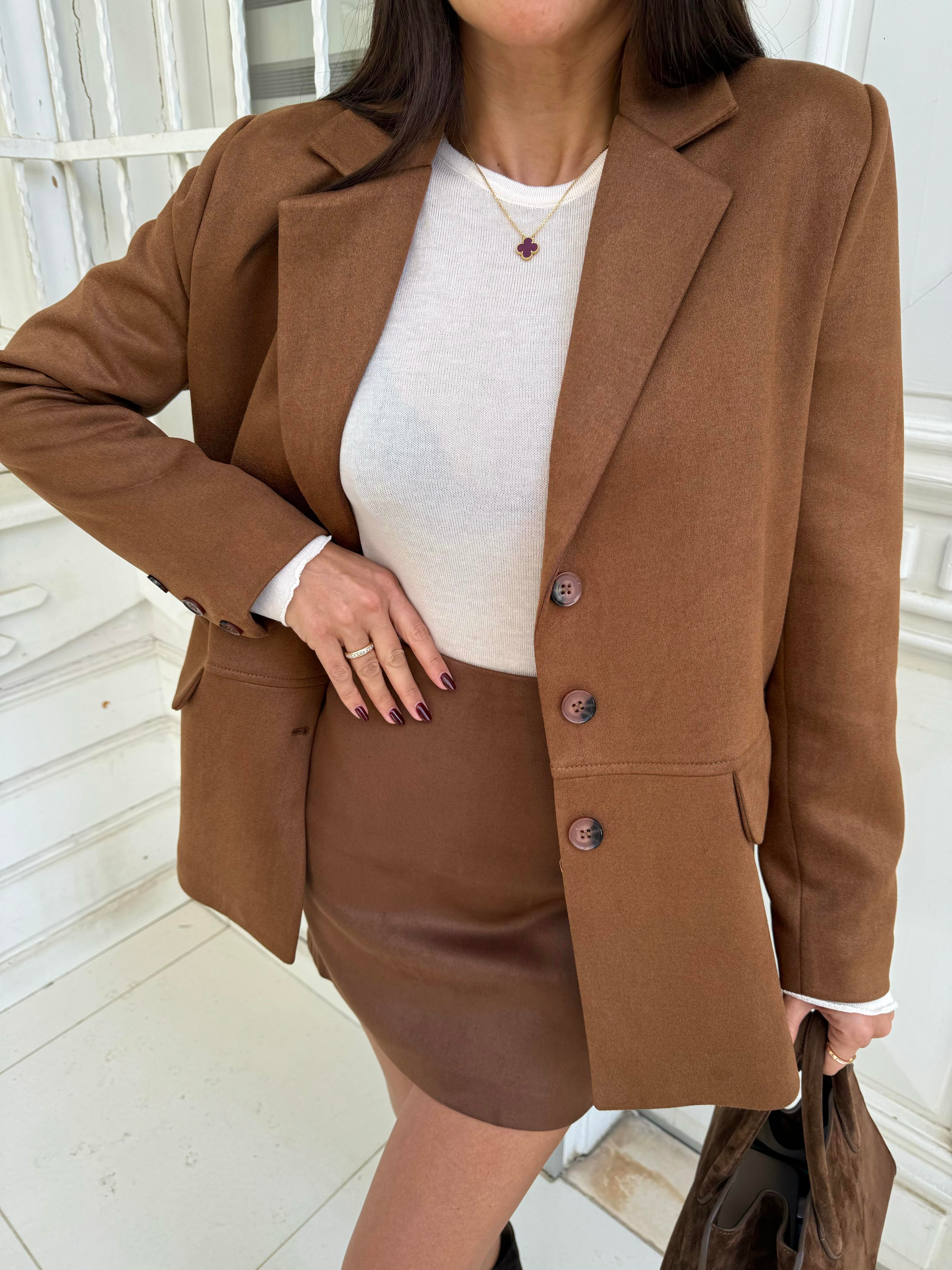 Taba Üç Düğmeli Blazer Ceket