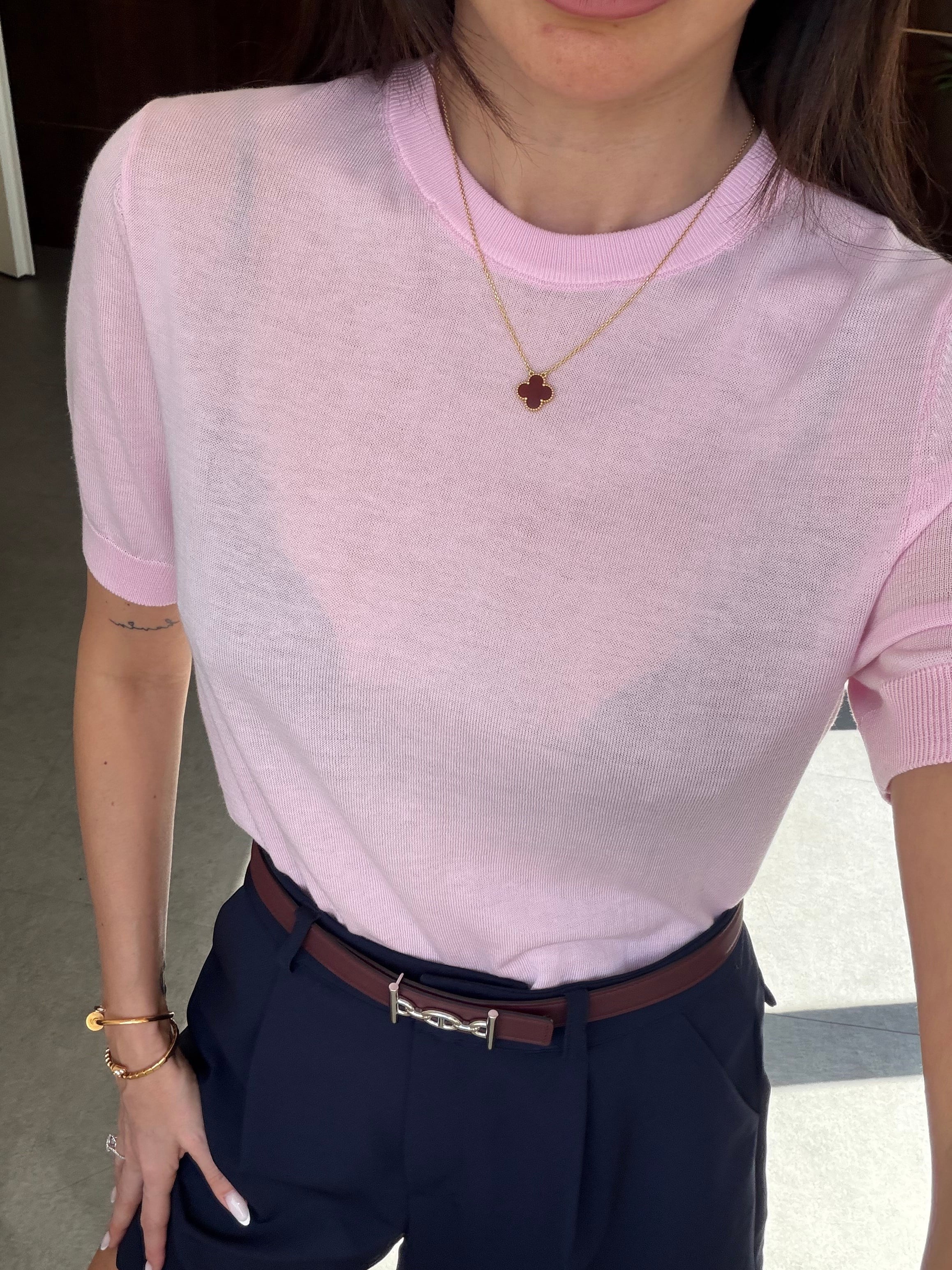 Toz Pembe Liyosel Karışımlı Bluz