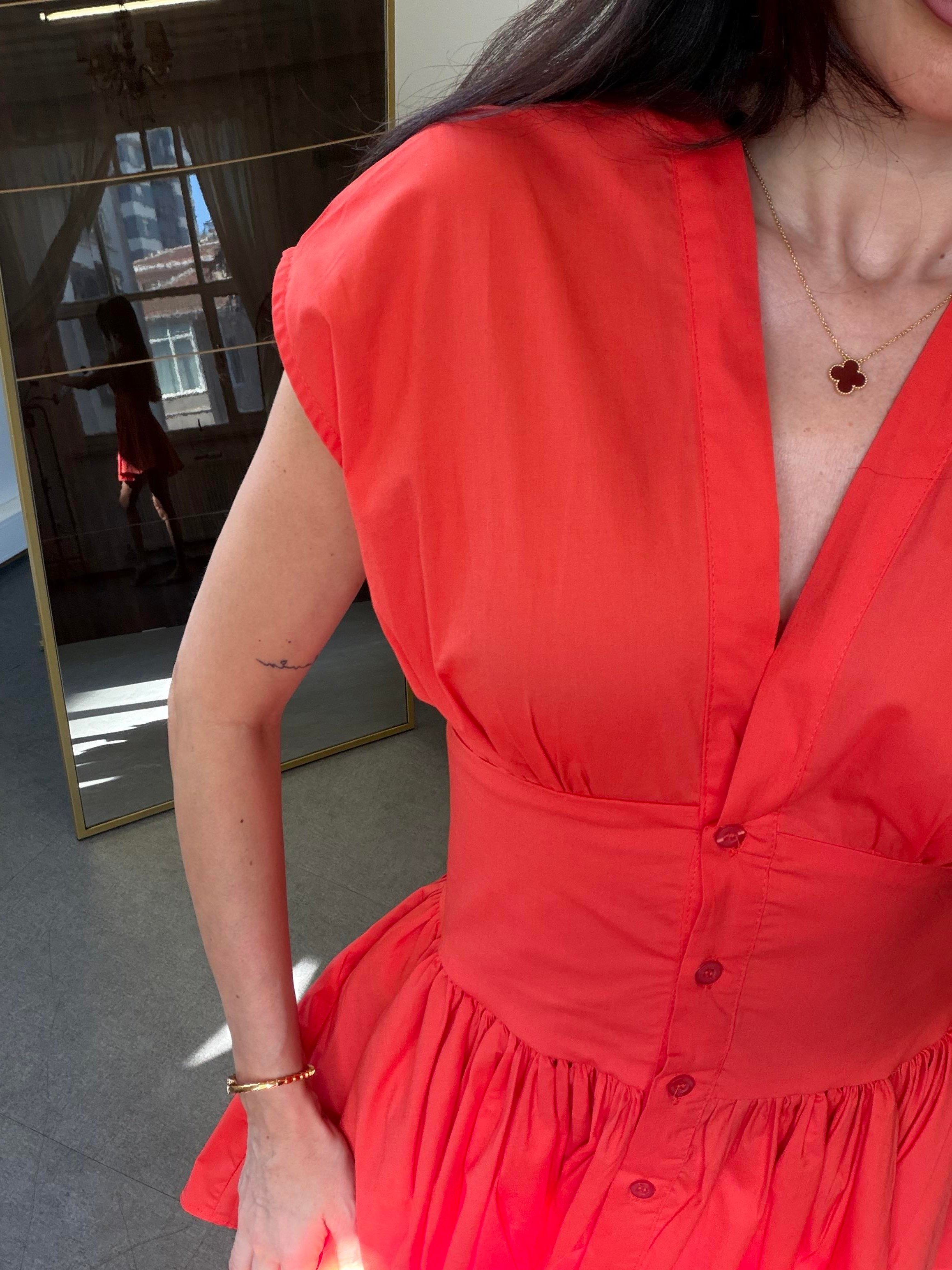 Turuncu Poplin Elbise