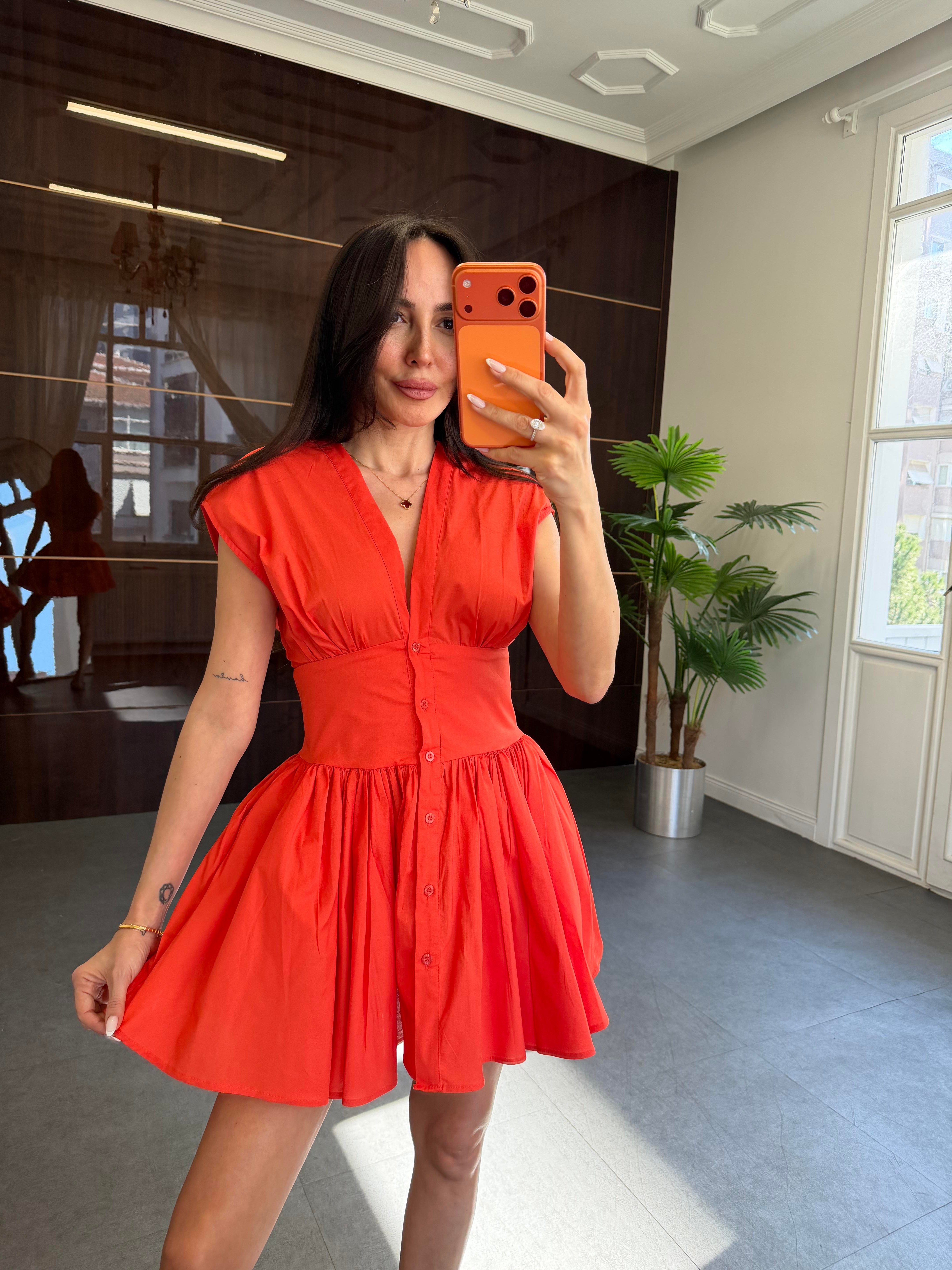 Turuncu Poplin Elbise