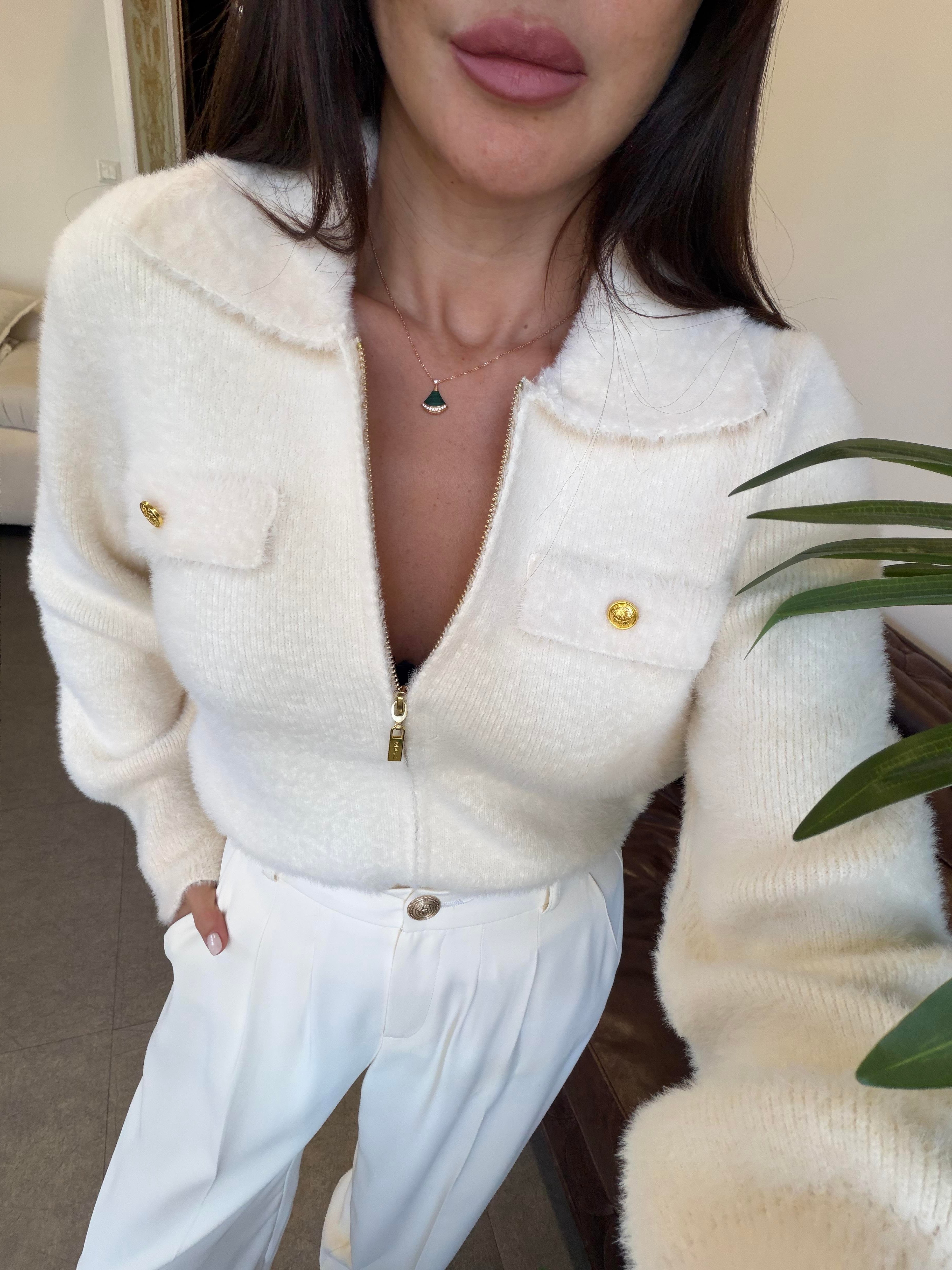 Vanilya Angora Fermuarlı Gömlek Yaka Hırka