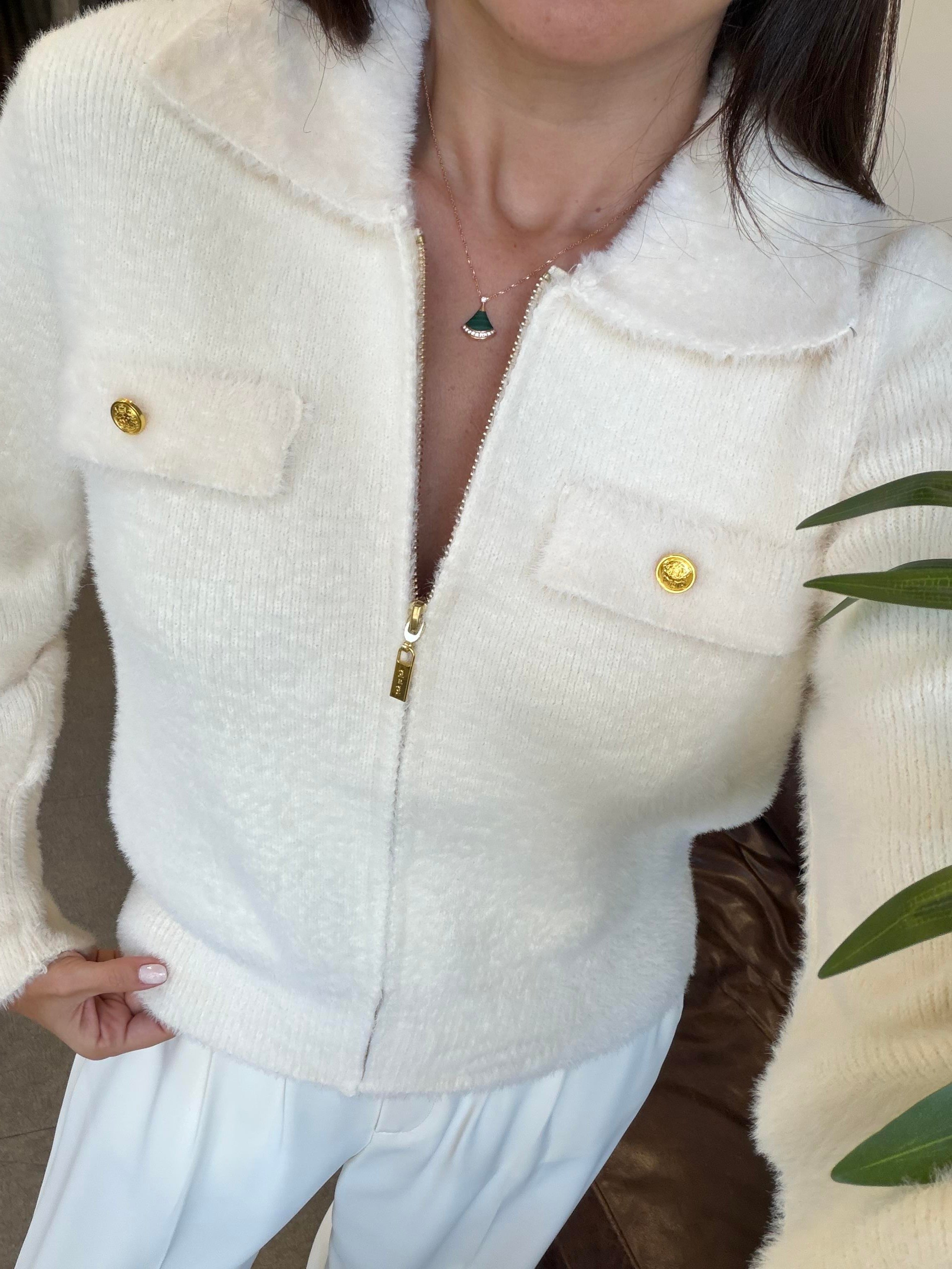 Vanilya Angora Fermuarlı Gömlek Yaka Hırka