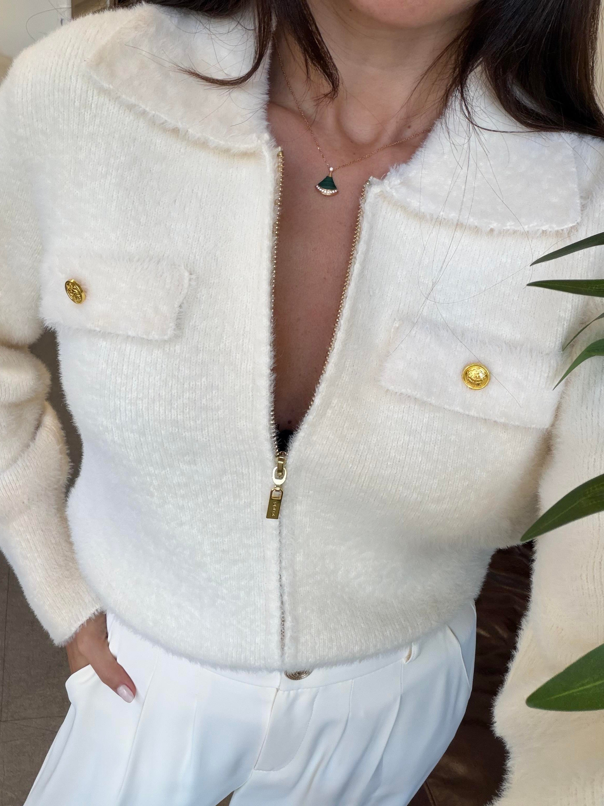 Vanilya Angora Fermuarlı Gömlek Yaka Hırka