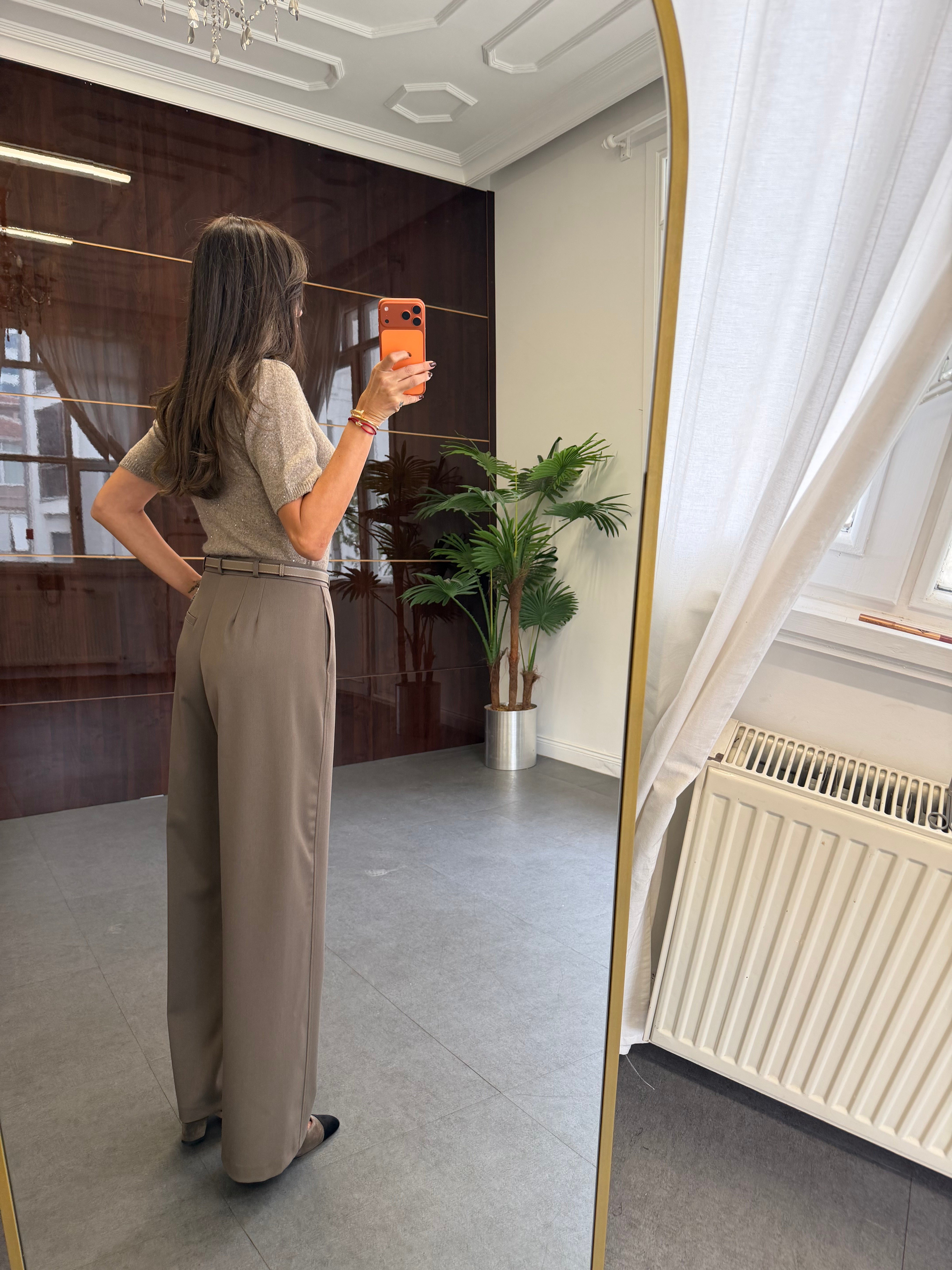 Vizon Kancalı Wide Leg Kumaş Pantolon