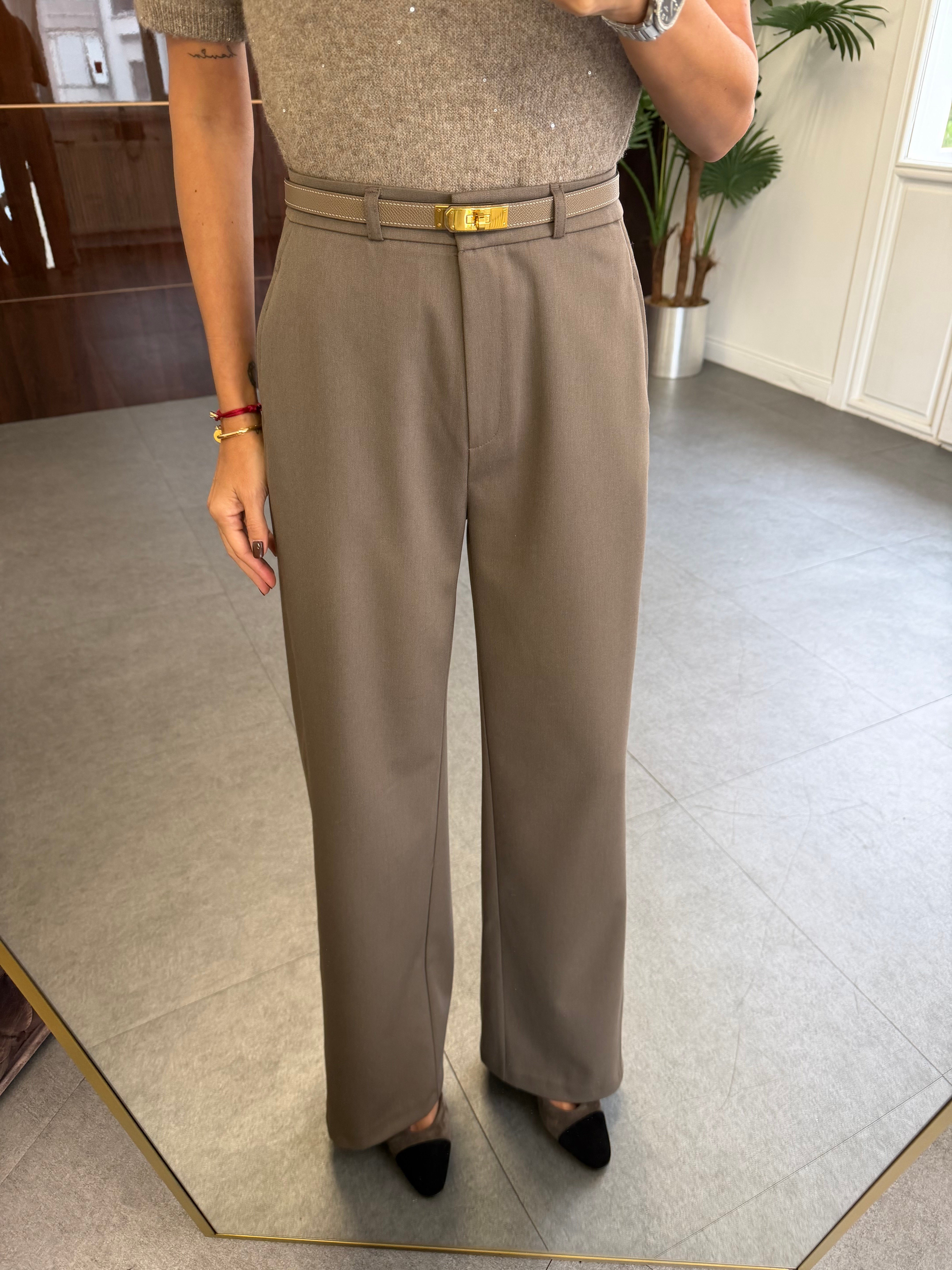Vizon Kancalı Wide Leg Kumaş Pantolon