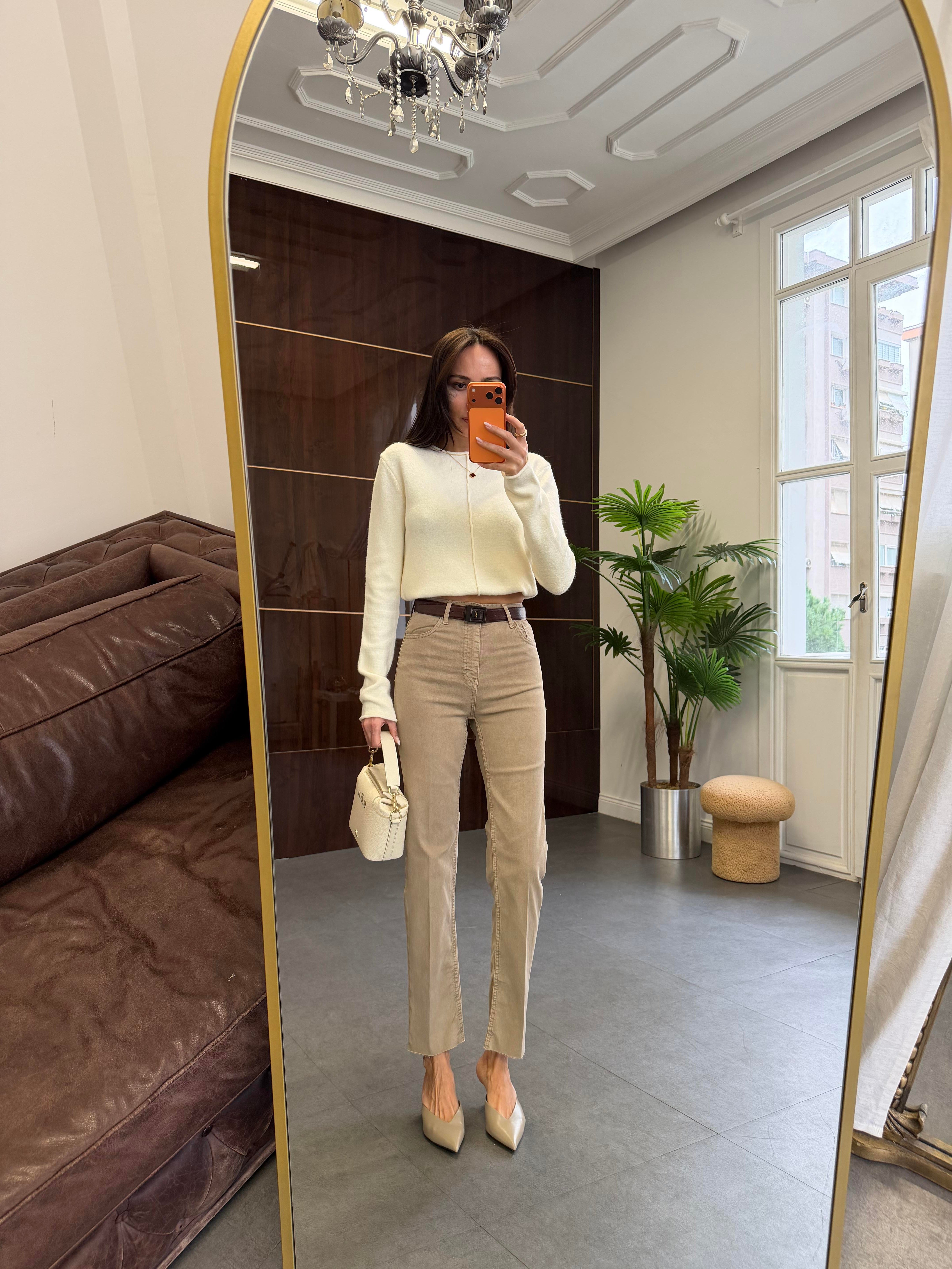 Vizon Kesik Paça Straight Jean Pantolon