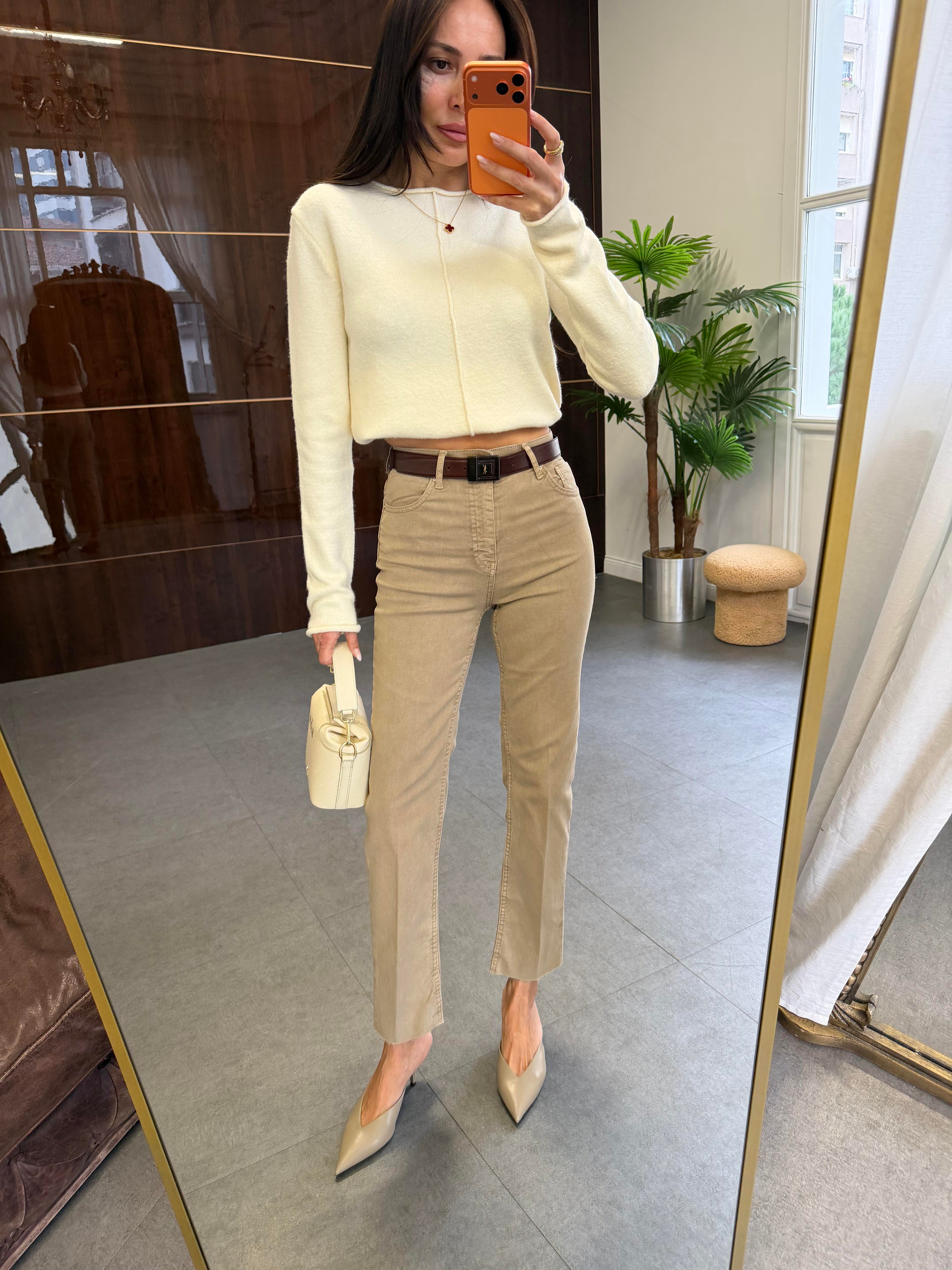 Vizon Kesik Paça Straight Jean Pantolon