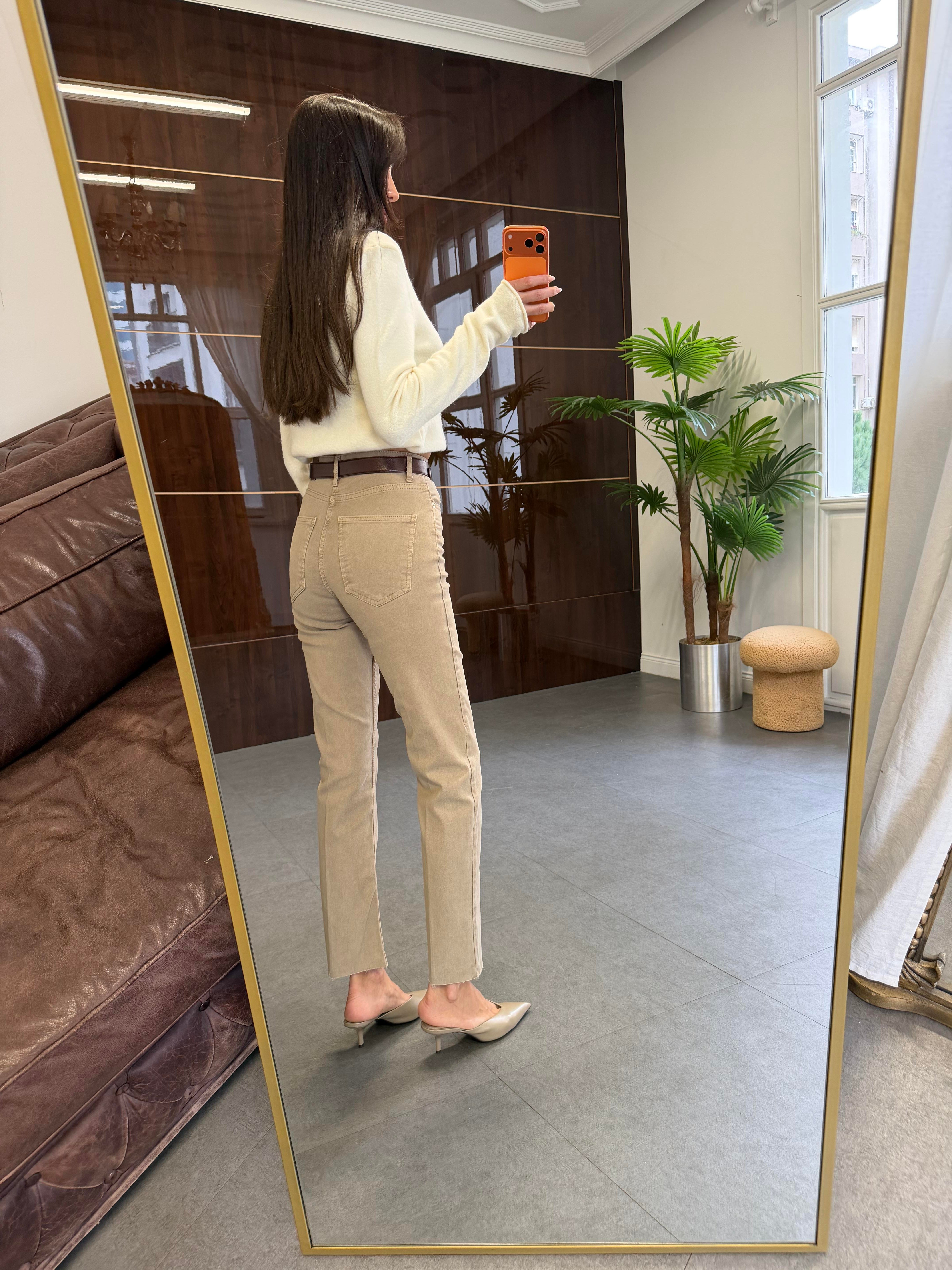 Vizon Kesik Paça Straight Jean Pantolon