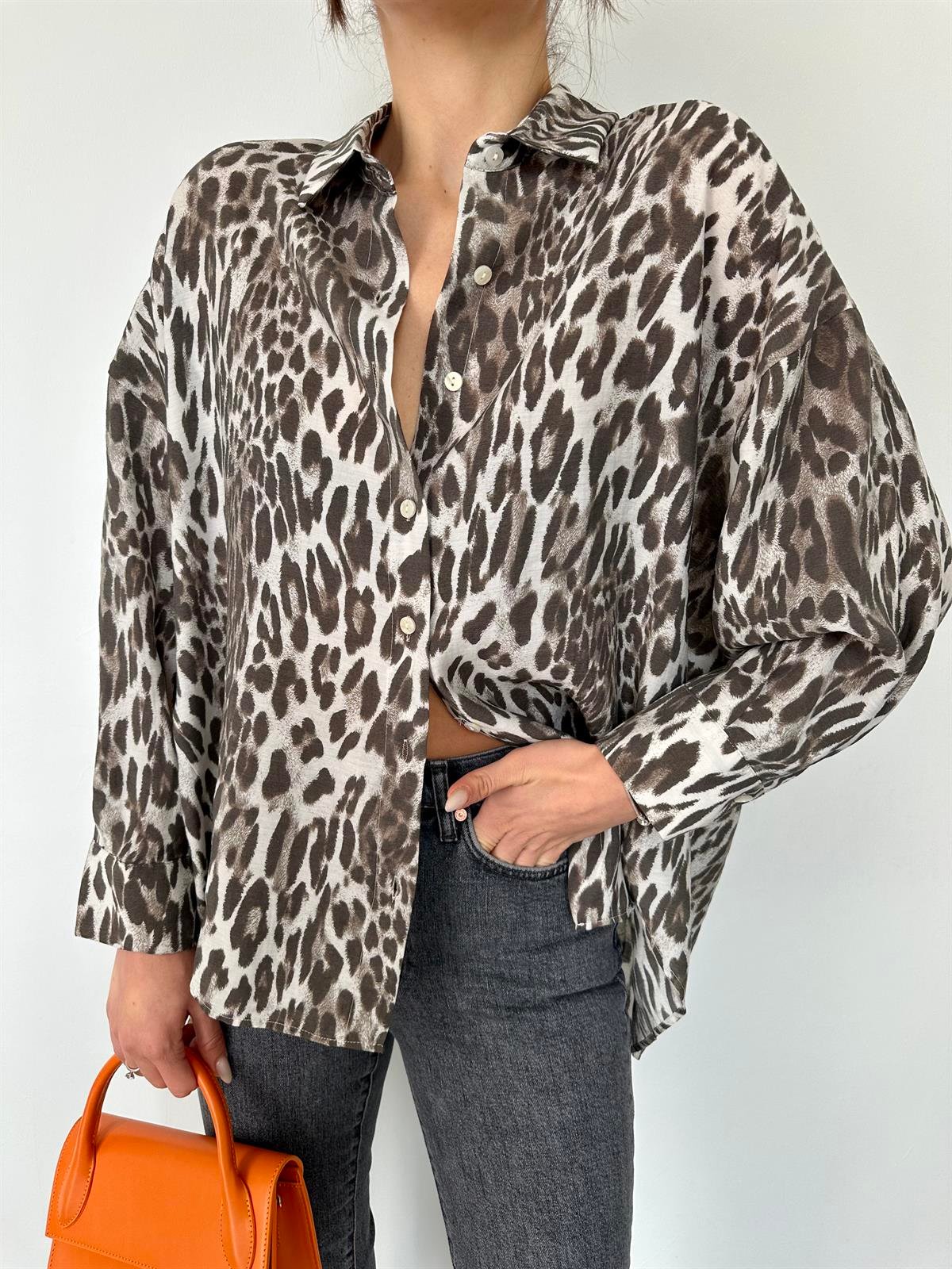 Vizon  Oversize Leopar Gömlek