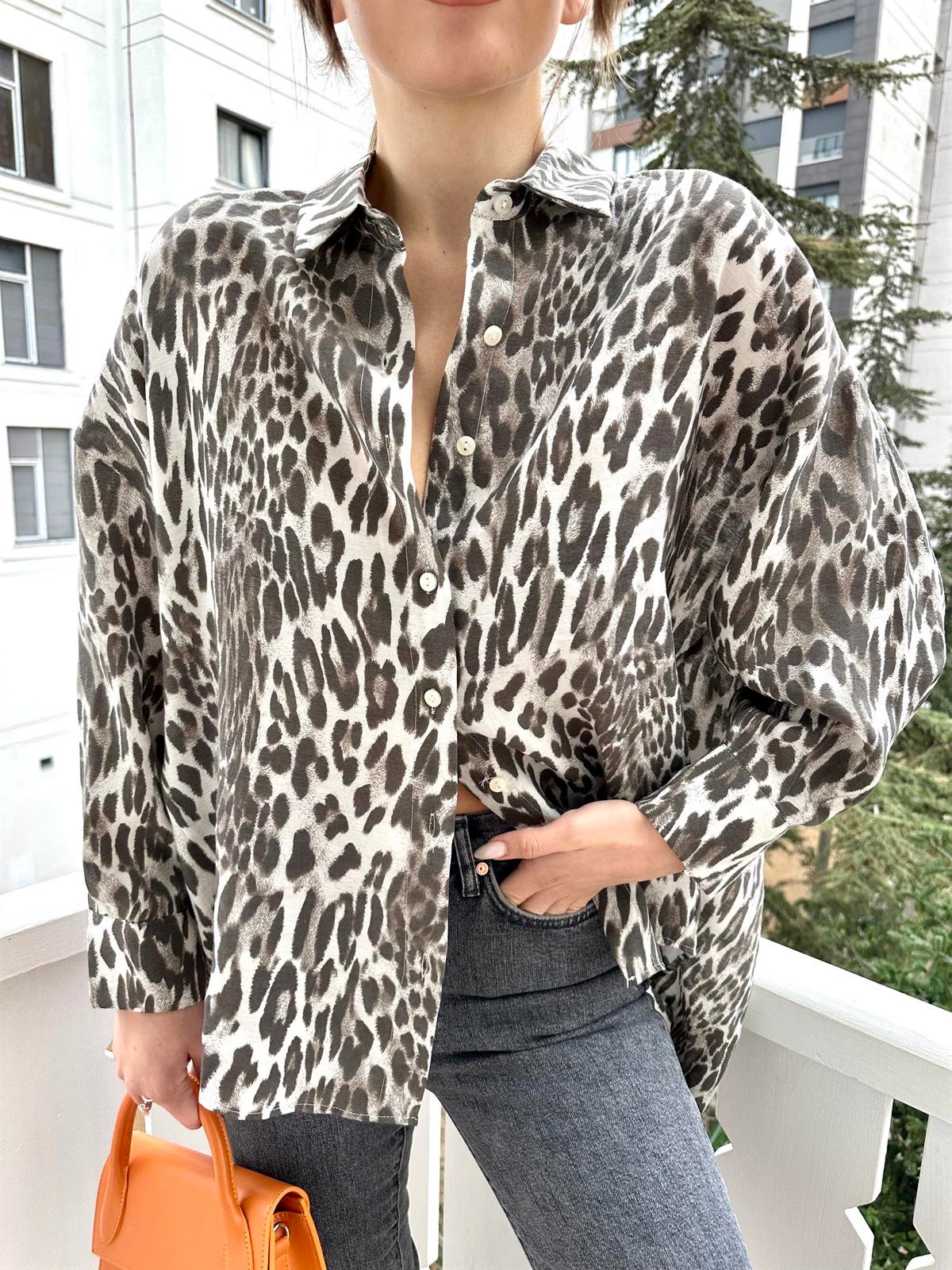 Vizon  Oversize Leopar Gömlek