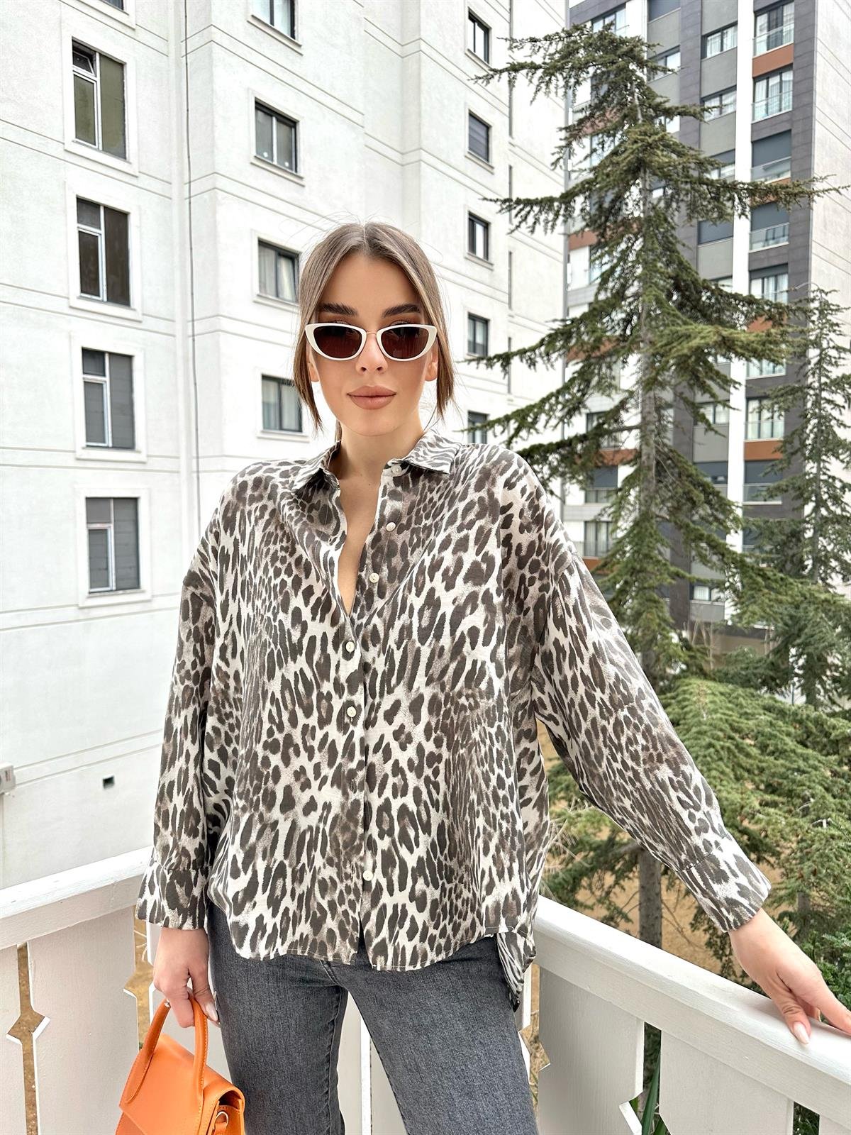 Vizon  Oversize Leopar Gömlek