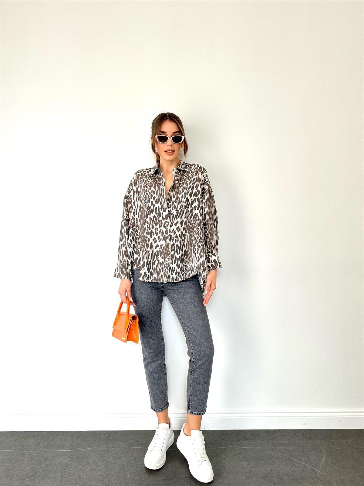 Vizon  Oversize Leopar Gömlek