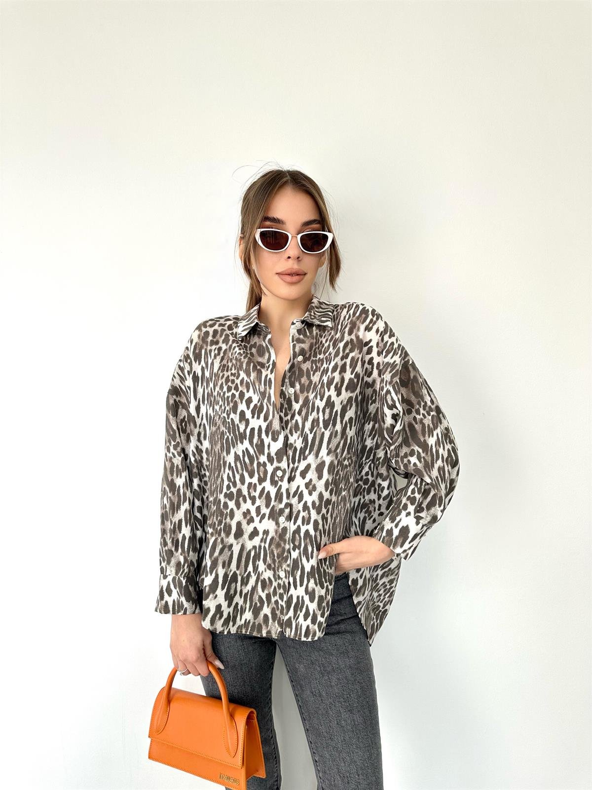 Vizon  Oversize Leopar Gömlek